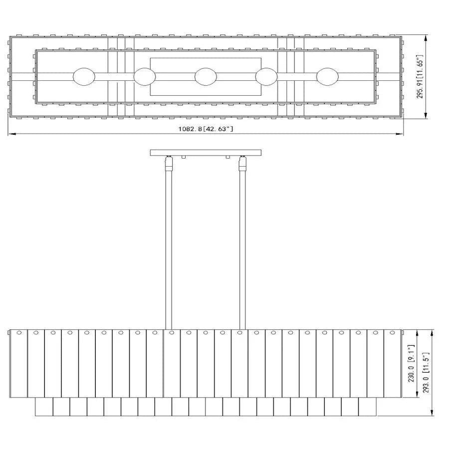 Aimee Linear Glass Chandelier - Modern Crystal Pendant Light Fixture for Dining Room, Kitchen Island & Living Room Decor