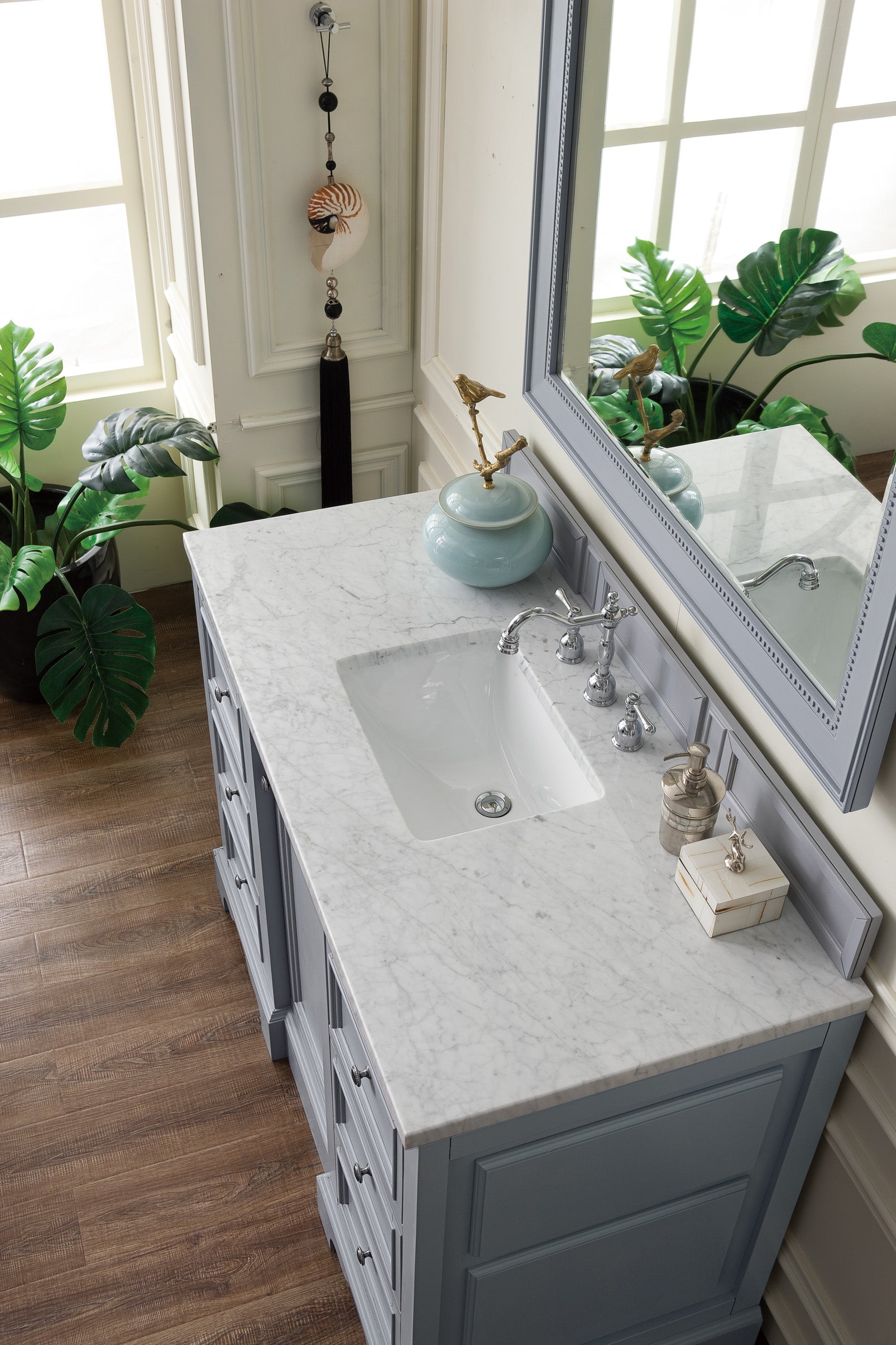 De Soto 48 Inch Single Bathroom Vanity with Carrara Marble Top in Silver Gray - Perfect for Modern Master Bathrooms and Powder Rooms