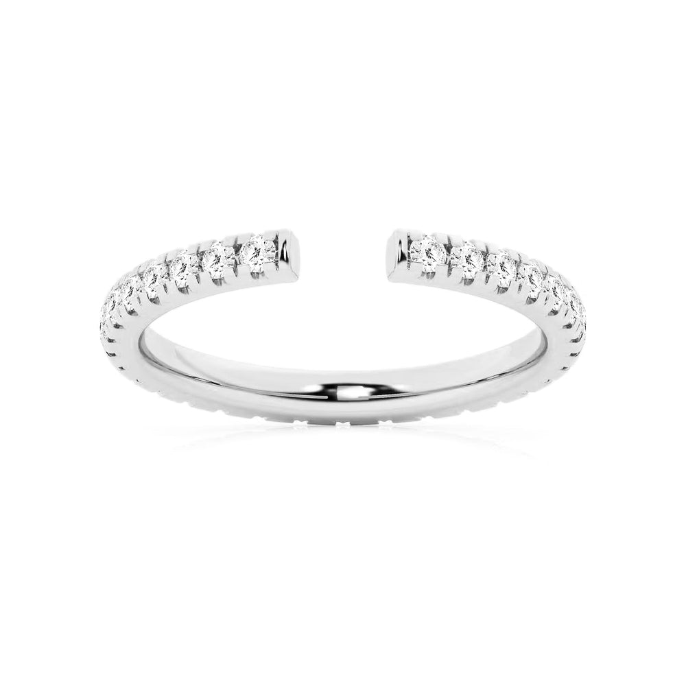 Lab Grown Diamond French Pavé Open Wedding Ring - 14K White Gold Dainty Stackable Band for Women, Perfect for Bridal Sets, Anniversary Gifts & Everyday Elegance