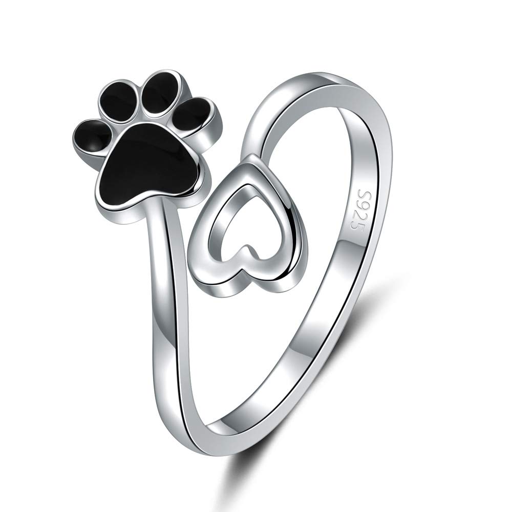 925 Sterling Silver Adjustable Paw & Rose Flower Ring for Women - Elegant Spoon Ring, Promise Ring, Mother's Day Birthday Christmas Jewelry Gift - Perfect for Parties, Weddings, Date Nights & Everyday Wear