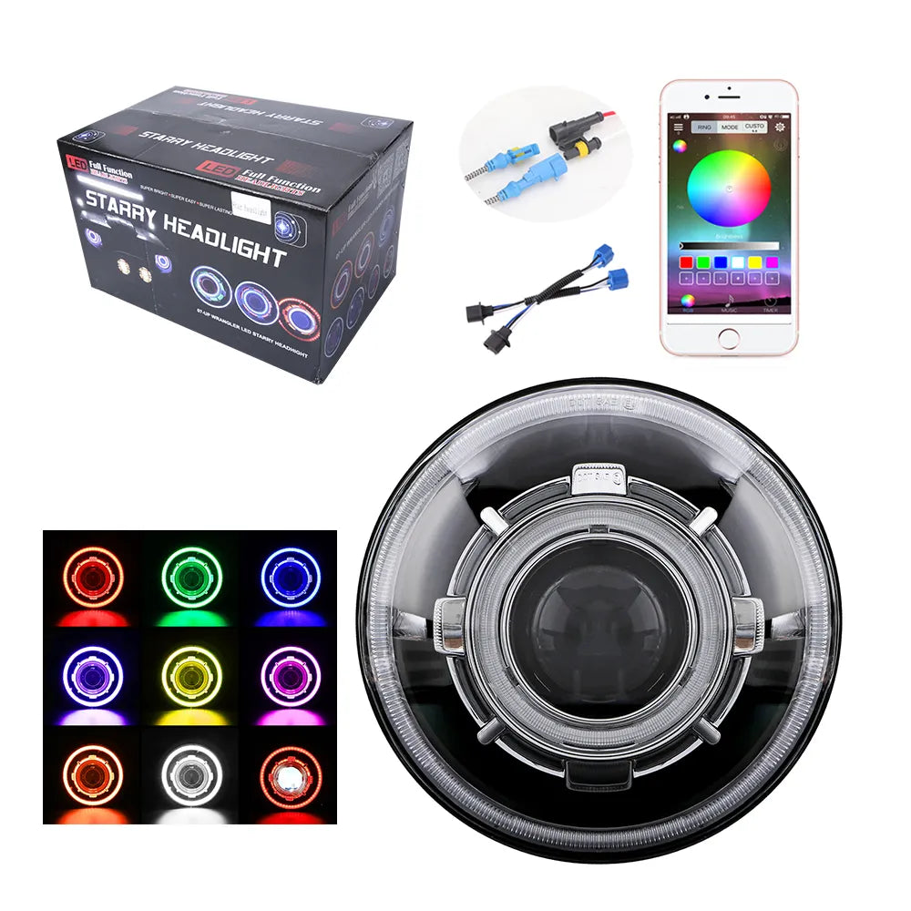 7 Inch Round LED Headlight with Demon Eye for Jeep Wrangler JK JL TJ - High-Performance Off-Road Lighting for Night Driving & Adventure