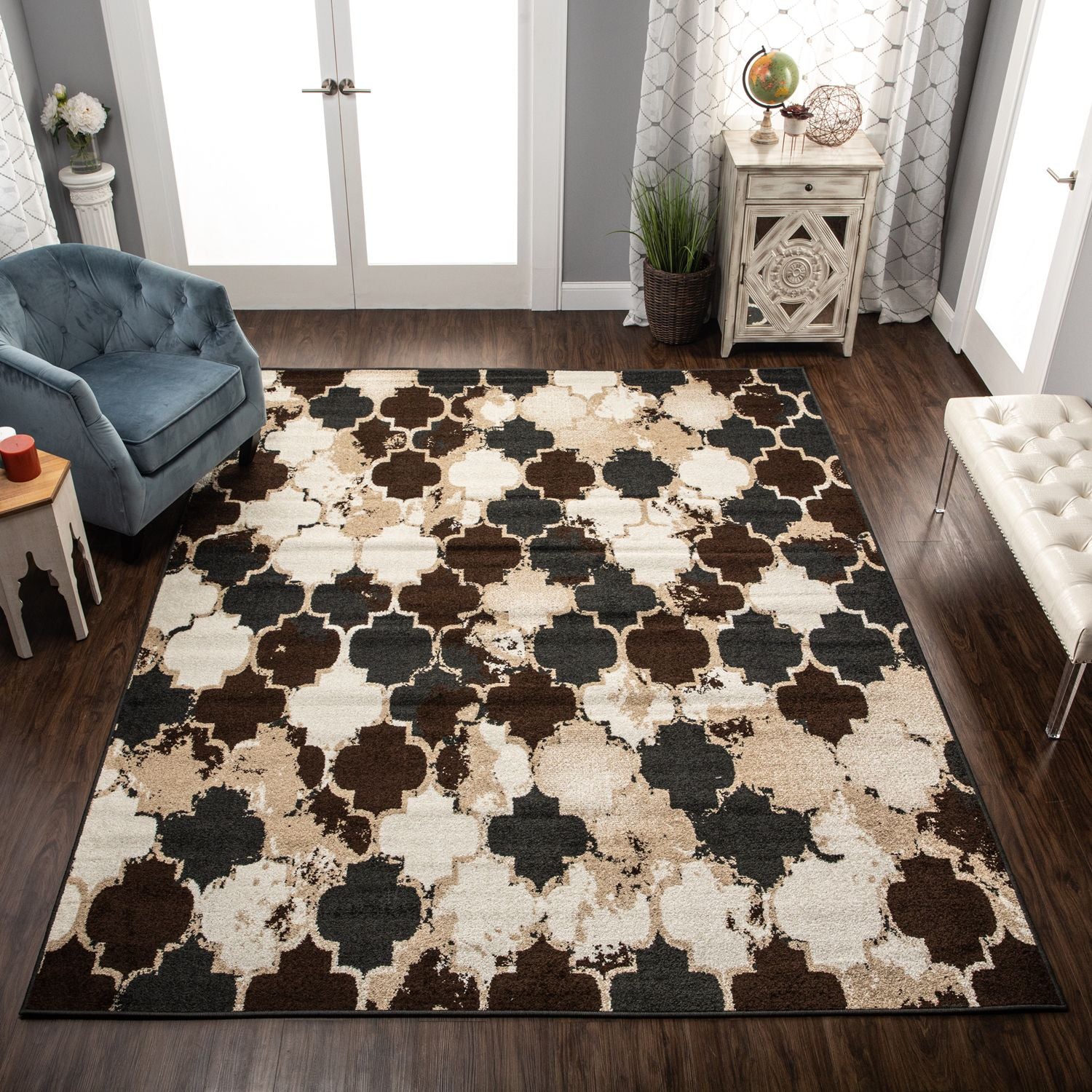Modern Geometric Trellis Lattice Indoor Area Rug - Non-Slip Soft Living Room Carpet for Bedroom, Nursery, Dorm & Home Decor