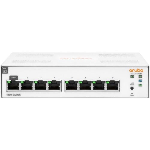Aruba Instant On 1830 8G Switch - 8 Port Gigabit Ethernet Managed Switch with PoE, 10/100/1000Base-T, Layer 2 Support, 5.9W Power Consumption, 13W PoE Budget - Ideal for Home Office, Small Business Networking, and Wall/Desktop/Table Mount Installation