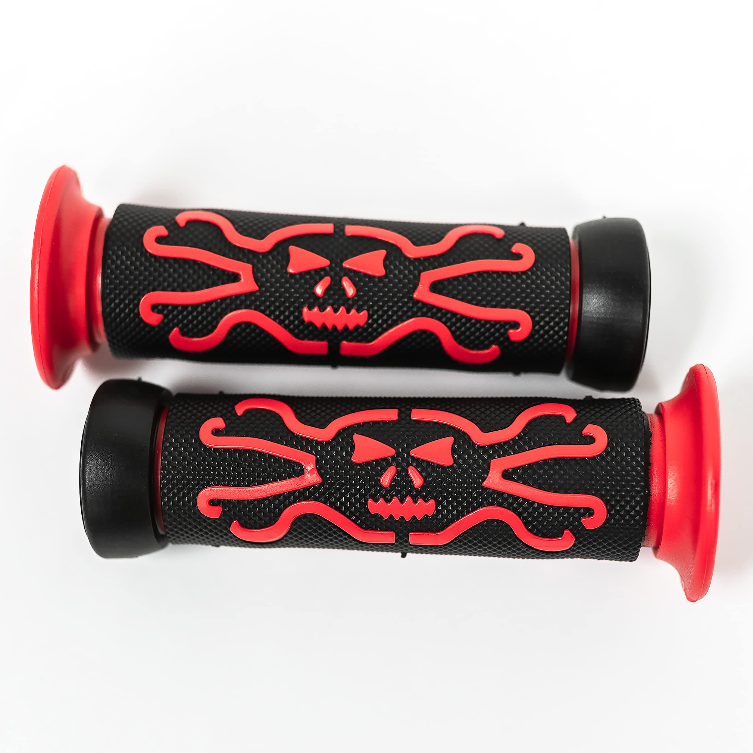 Krator ATV/PWC Skull Hand Grips - Cross Bones Red Rubber Handlebar Grips Compatible with Arctic Cat Mudpro - Durable Off-Road Motorcycle & Watercraft Accessories for Adventure Riding