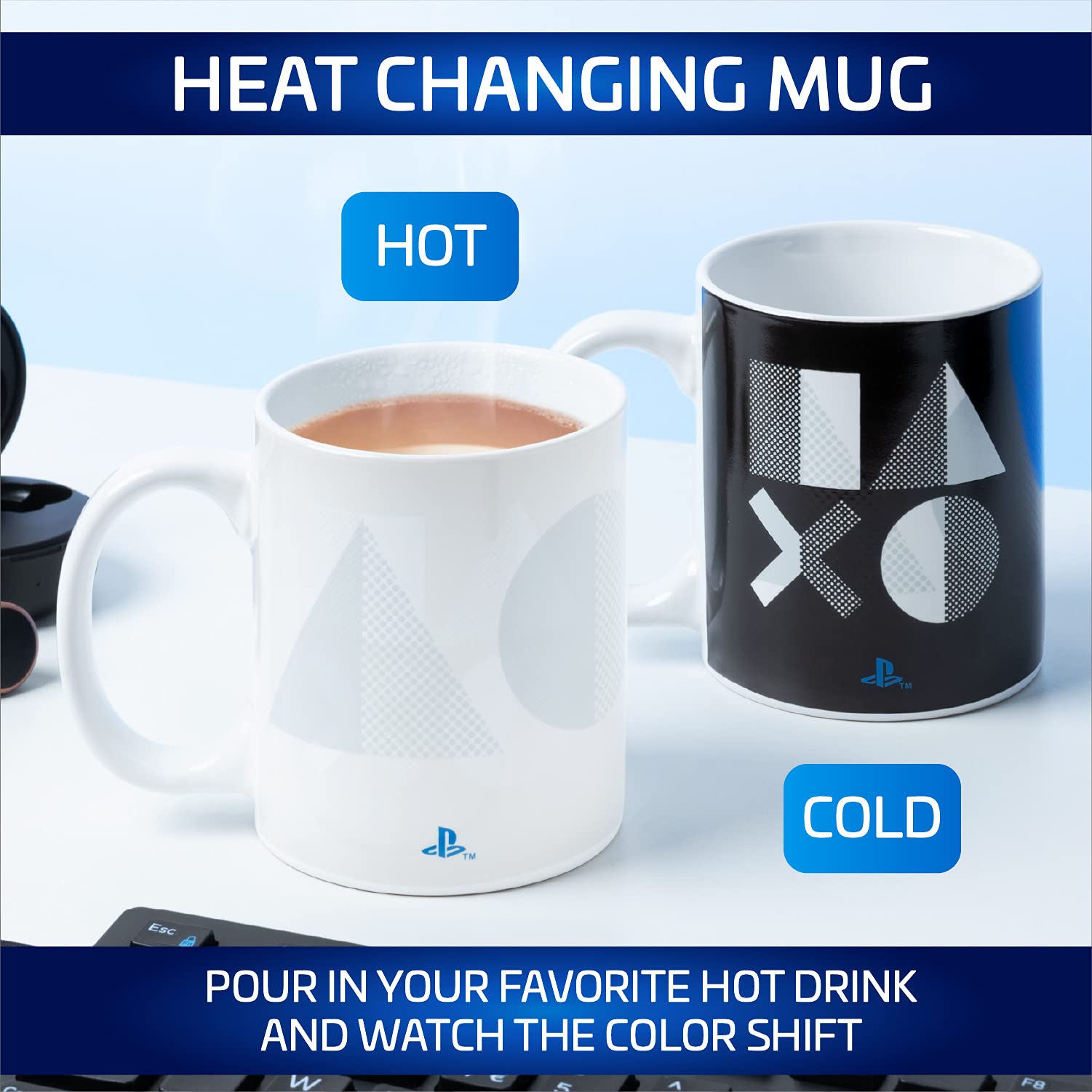 Official PlayStation 5 Heat Change Mug - Licensed Sony Merchandise | Video Game Gift for Gamers, Perfect for Coffee & Gaming Sessions