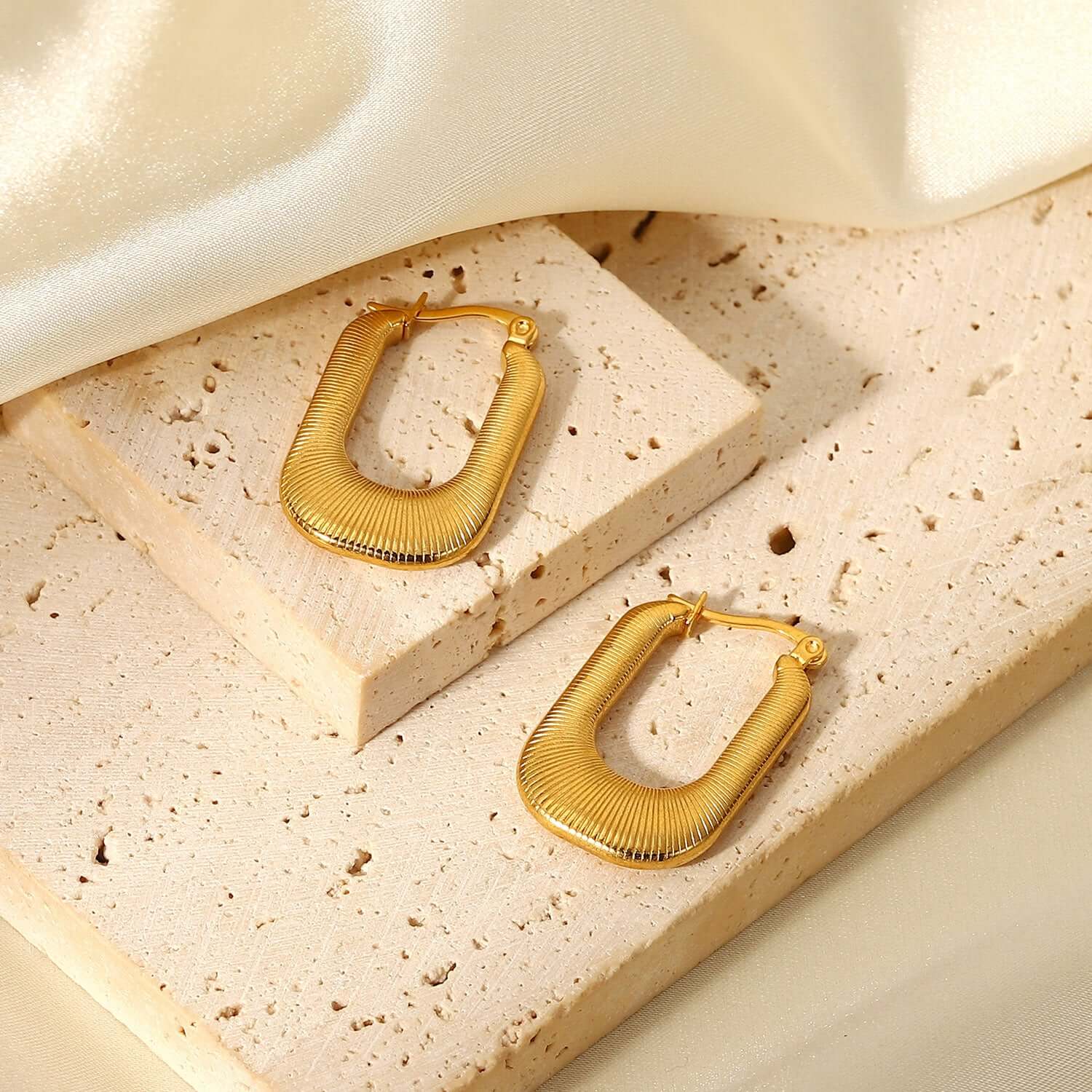 18K Gold Plated Hollow Textured U Hoop Earrings for Women | Lightweight Dainty Everyday Jewelry Gift | JDE829 | Perfect for Office, Date Night & Special Occasions