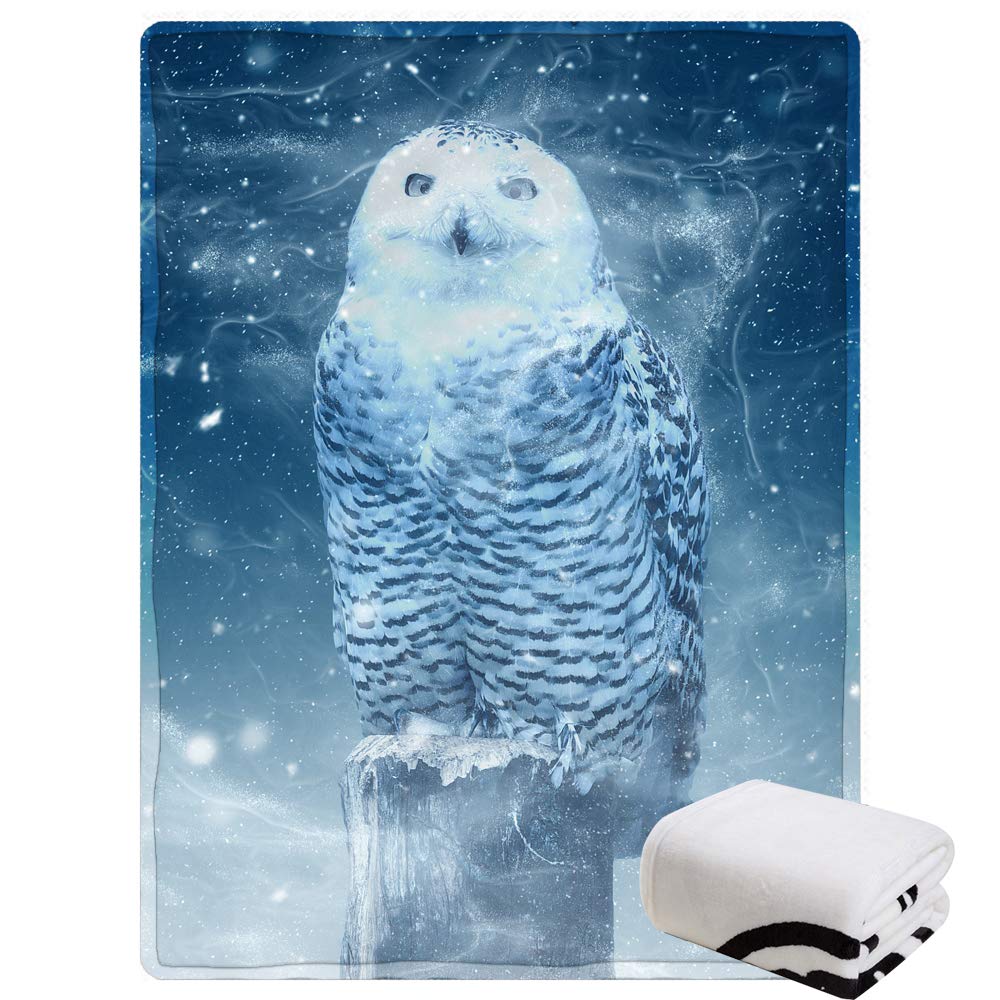Premium Custom Snow Owl Fleece Throw Blanket - Ultra Soft & Lightweight Cozy Blanket for Bed, Couch, Sofa, Travel & Camping (59