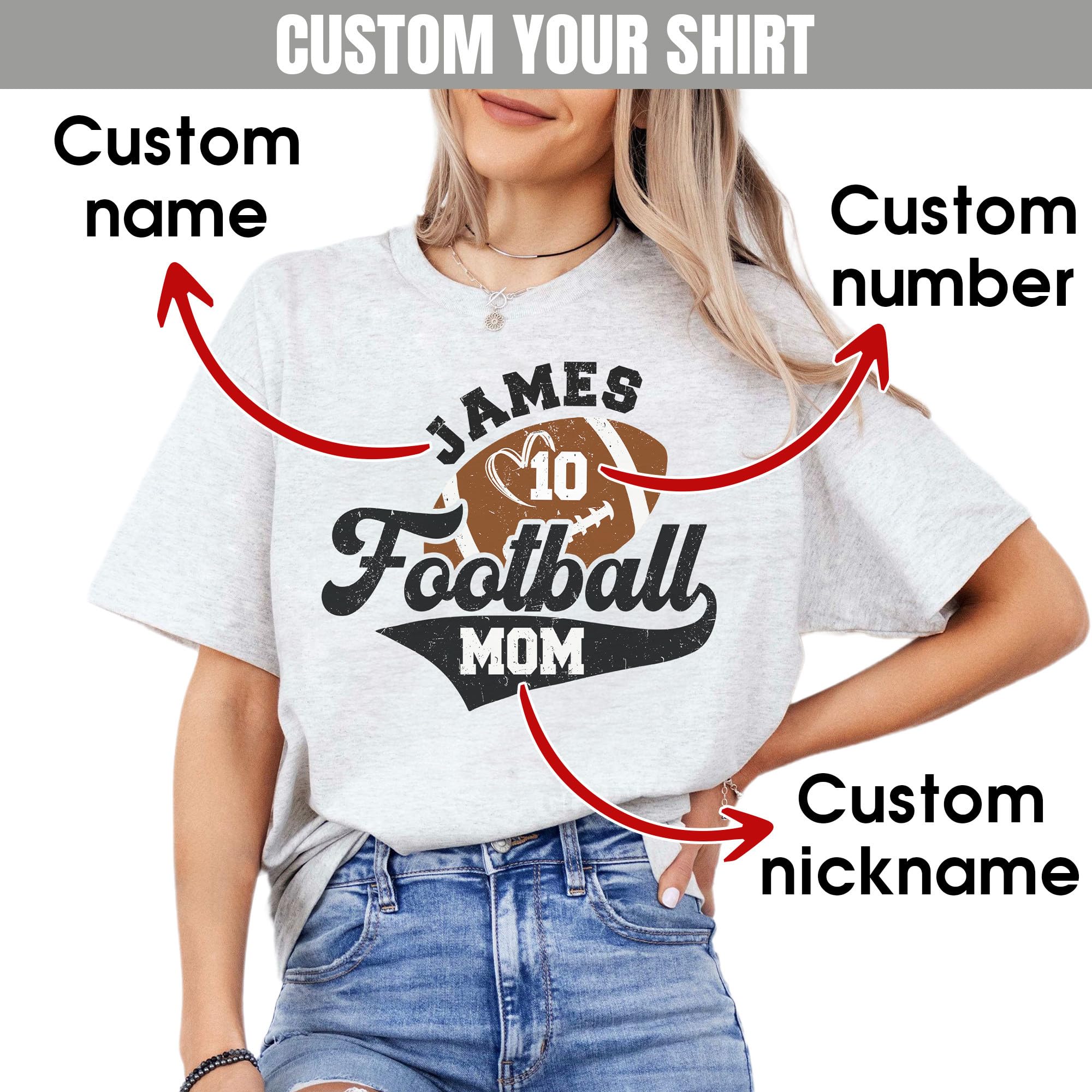 Custom Personalized Football Mom Shirts with Name & Number - Football Mom Gifts for Game Day - Perfect for Moms & Grandmas Supporting Their Players on the Field