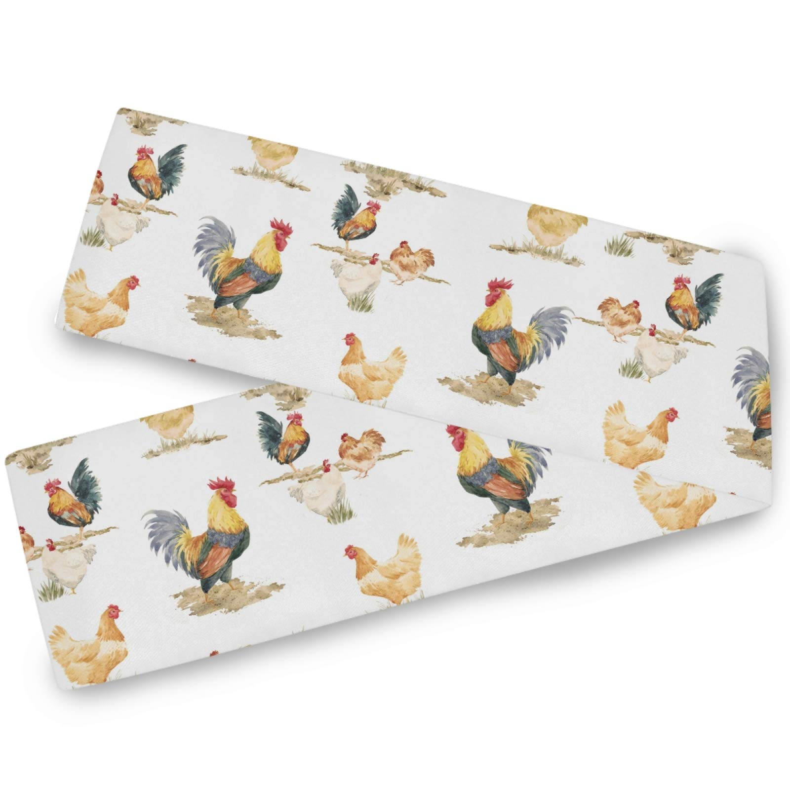 Double Sided Chicken Rooster Hen Table Runner - 13x70 Inch Washable Polyester Tablecloth for Farmhouse Kitchen, Dining Room Decor, Country Themed Parties & Holiday Gatherings