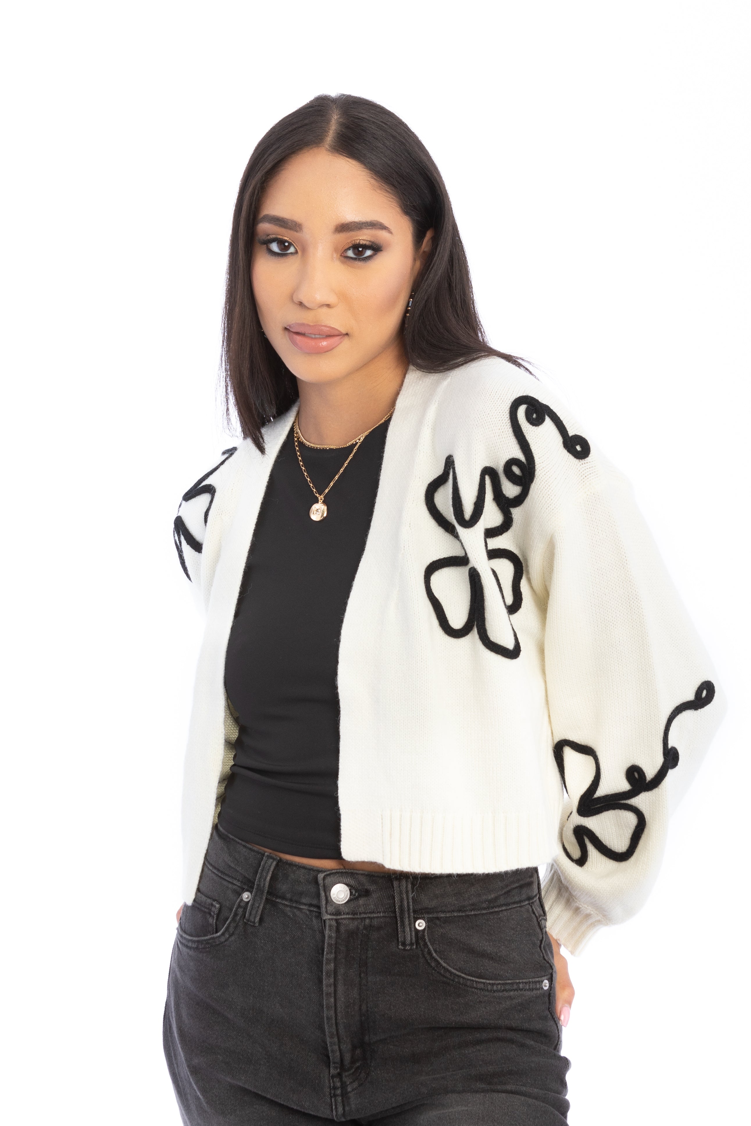 Cropped Floral Cardigan Squiggle - Women's Lightweight Knit Sweater for Spring & Summer - Perfect for Casual Outfits, Beach Cover-Ups, and Layering