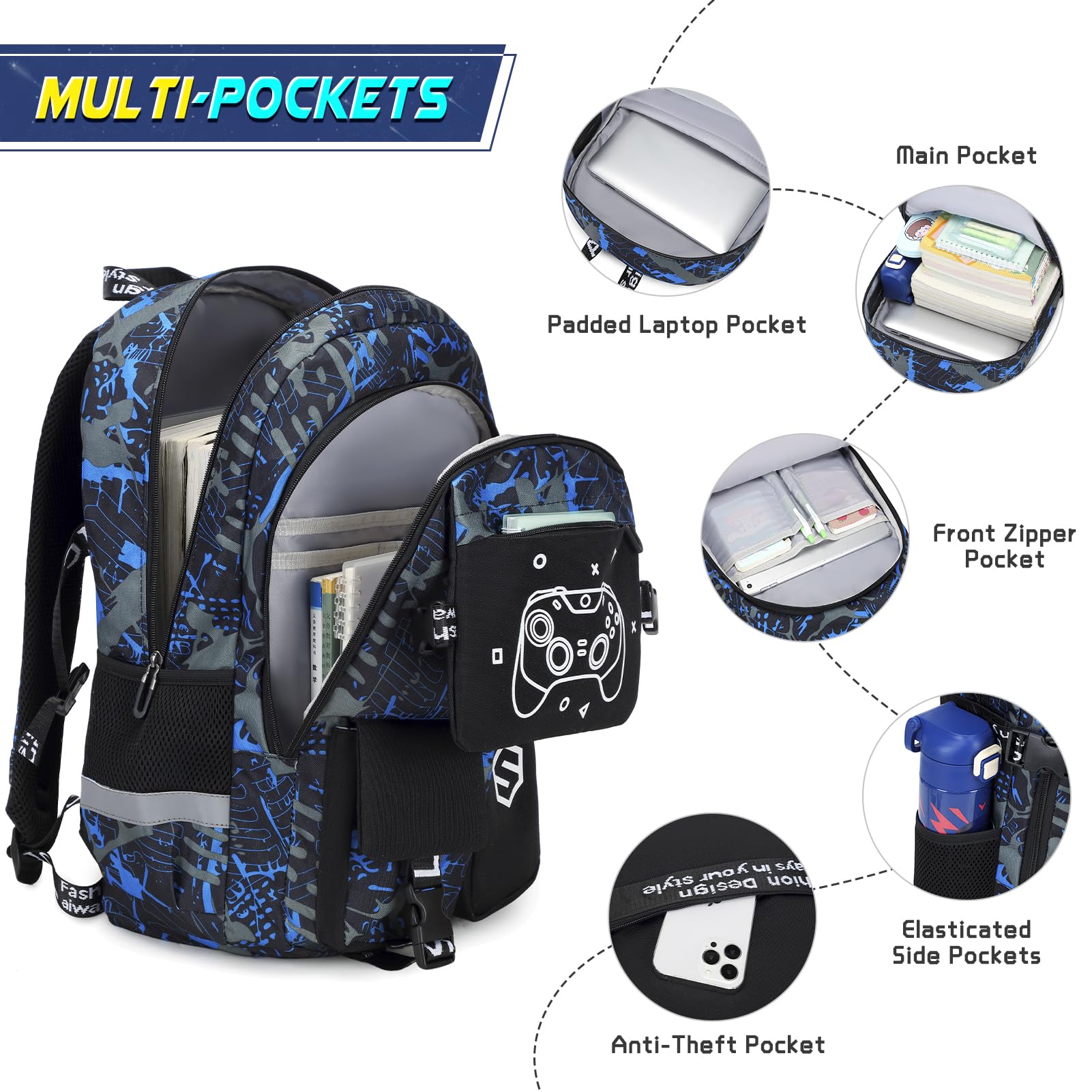 **Cool Luminous Boys Backpack with Lunch Bag & Pencil Case - USB Charging Port, Durable School Backpack for Kindergarten, Elementary & Middle School Boys - Perfect for Daily Use, Travel & Outdoor Adventures**