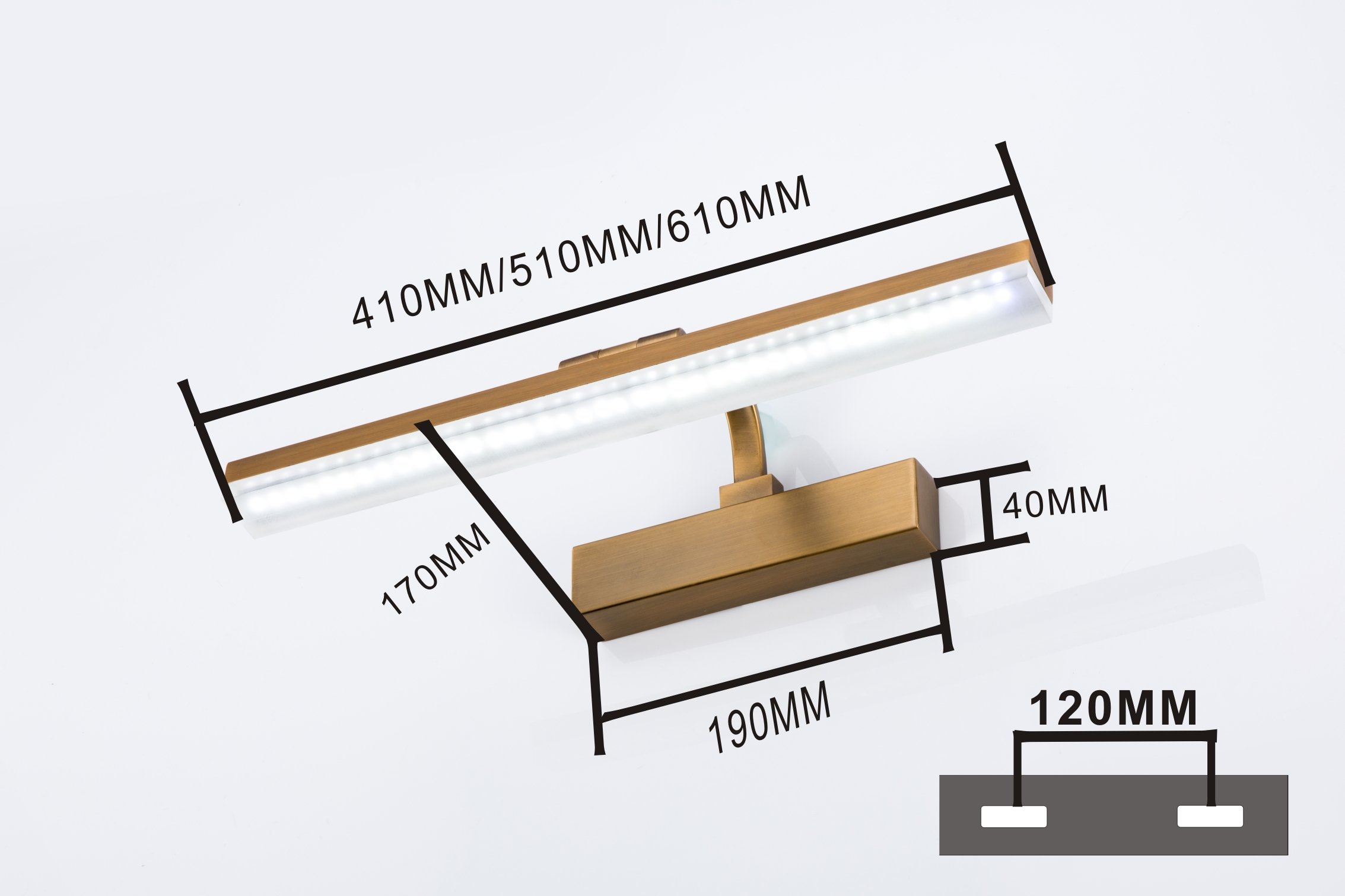 10W 20.4 Inch LED Vanity Light - Bathroom Mirror Lighting Fixture with Adjustable Brightness, Brown Stainless Steel Frame, White Light for Makeup & Grooming - Perfect for Bathroom, Dressing Room and Bedroom Vanity Areas