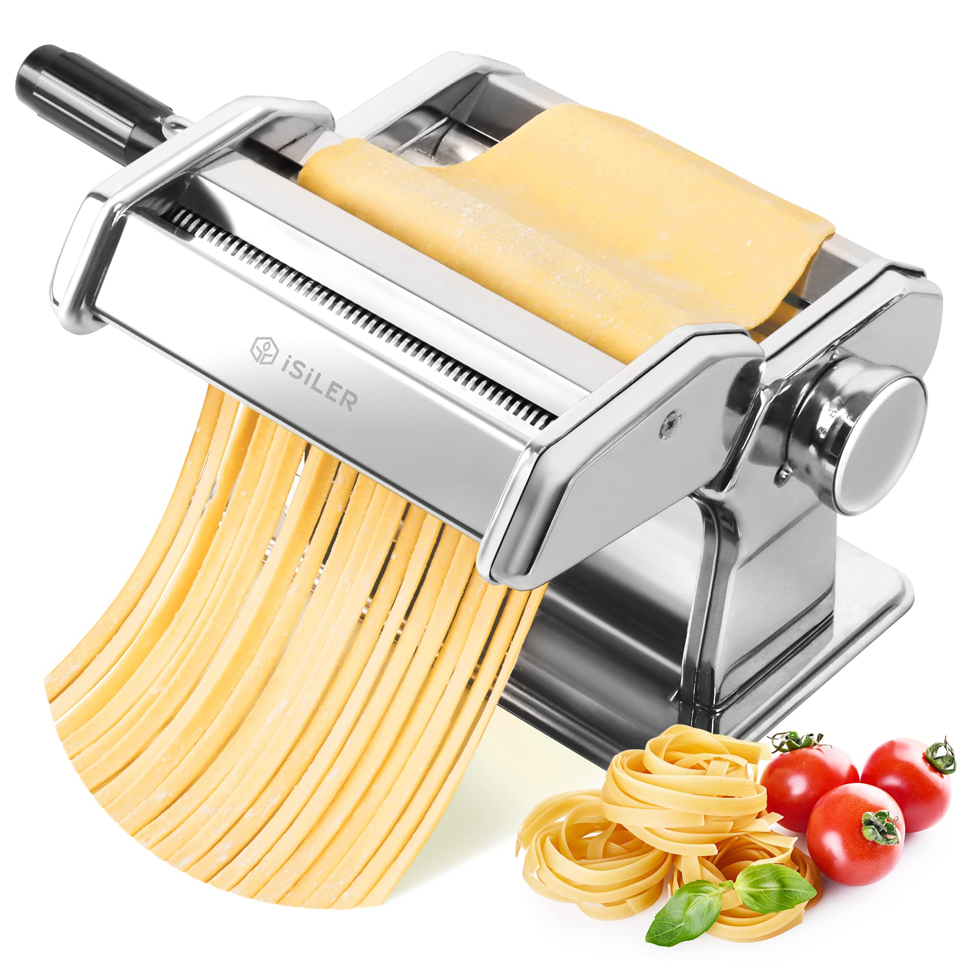 ISILER 150mm Pasta Maker Machine - 9 Adjustable Thickness Settings with Aluminum Alloy Rollers & Cutter - FDA Approved for Homemade Pasta, Spaghetti, Fettuccine, Lasagna - Perfect for Italian Cooking, Family Dinners & Restaurant Use
