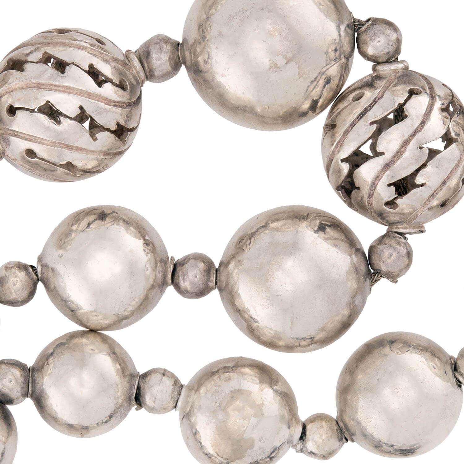 Vintage Mexican Sterling Silver Bead Necklace for Women | Handmade 925 Silver Jewelry | Perfect for Boho, Festival & Everyday Wear