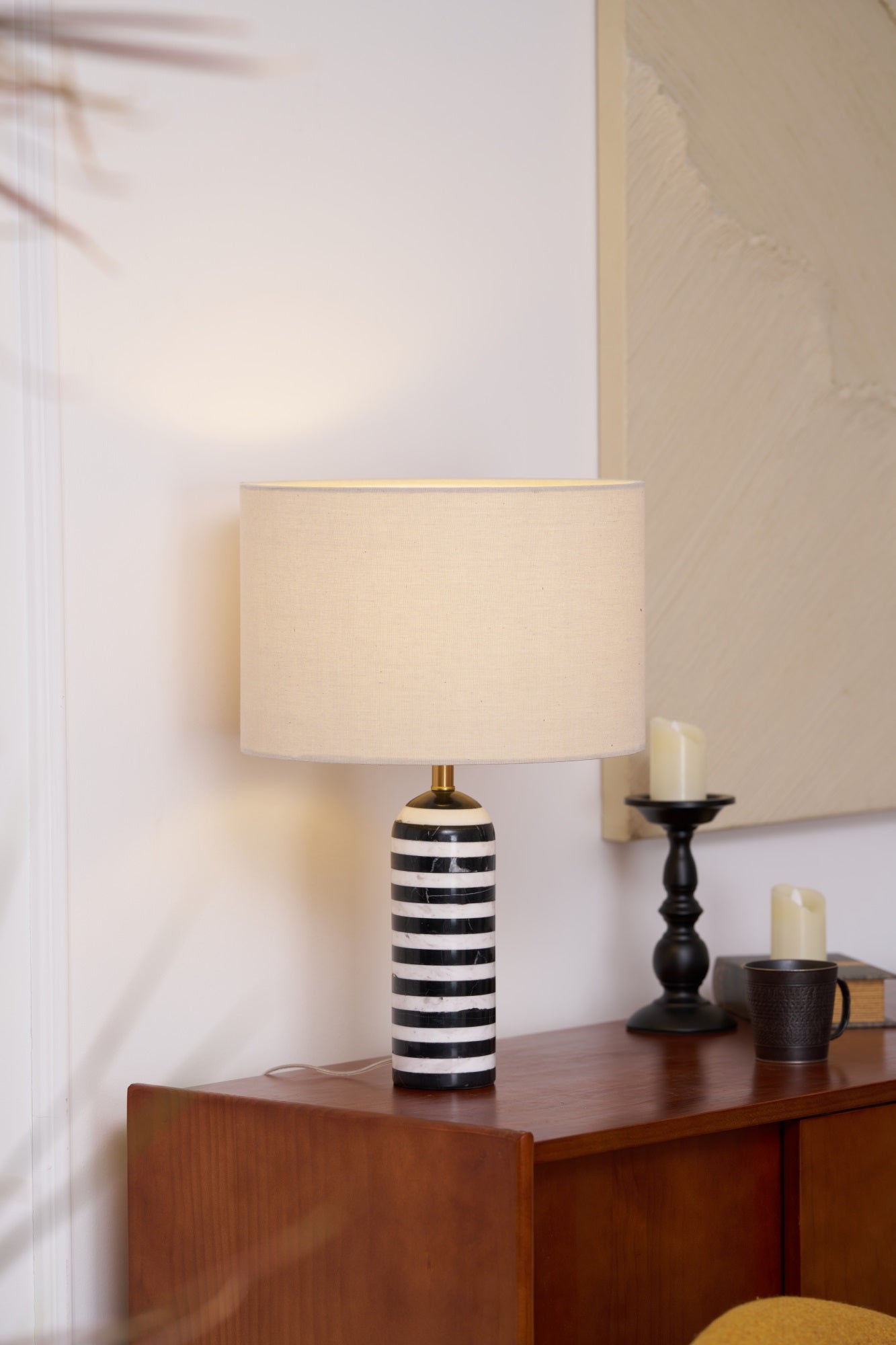 Elegant Tuxedo Marble Table Lamp - Modern Home & Office Decor Lighting for Bedroom, Living Room, Study - Dimmable LED Desk Lamp with USB Port