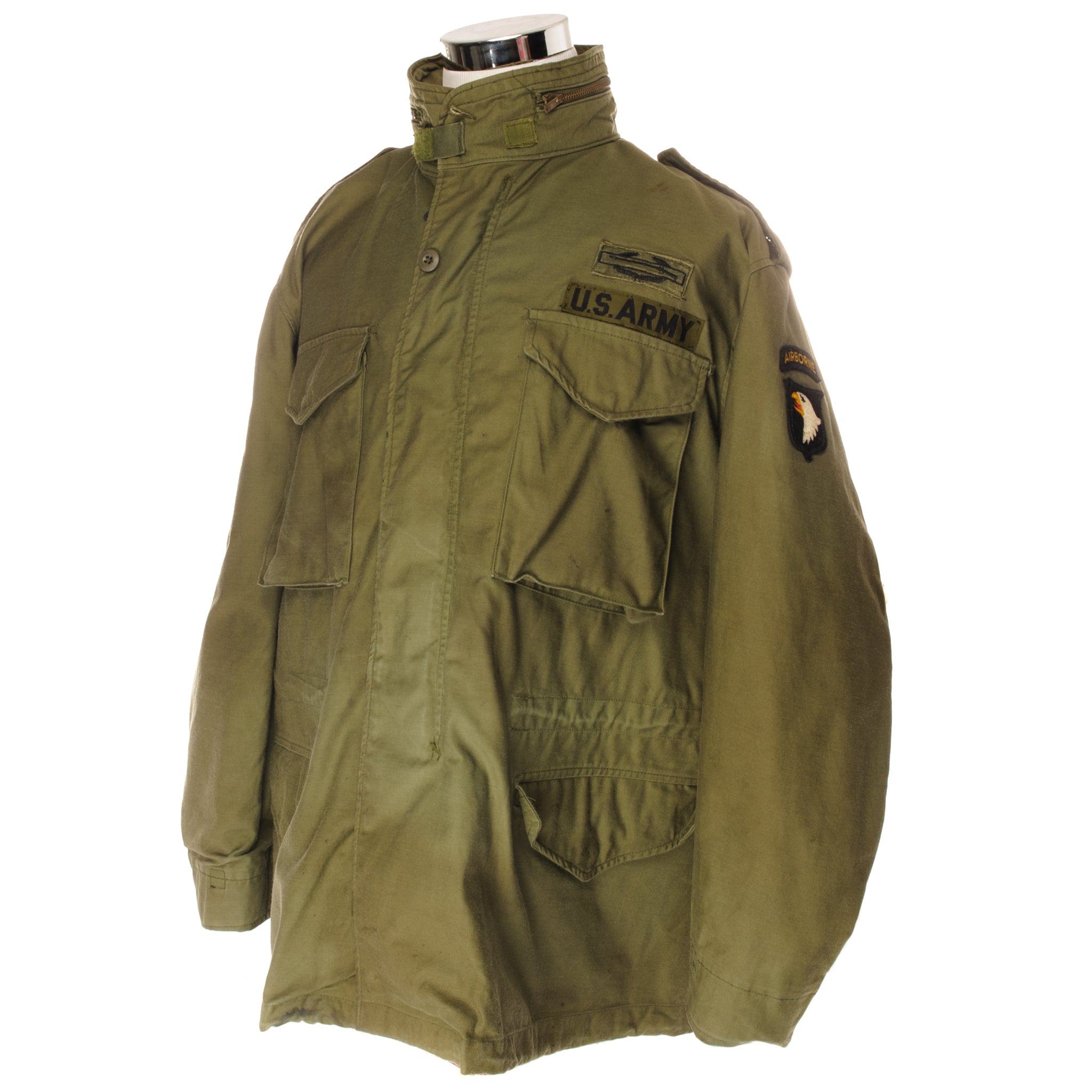 Vintage US Army M-1965 M65 Field Jacket - Vietnam War Era - Size Large Regular with Patches - Military Surplus Outerwear for Collectors & Reenactments
