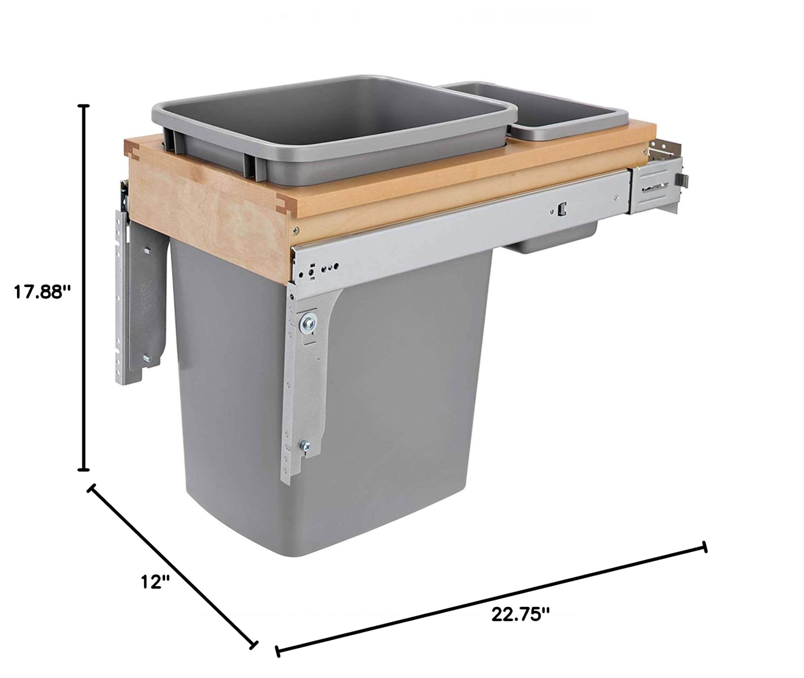 Rev-A-Shelf 35 Qt Pull-Out Under Cabinet Trash Can with Soft-Close - Top Mount Garbage Bin for 12