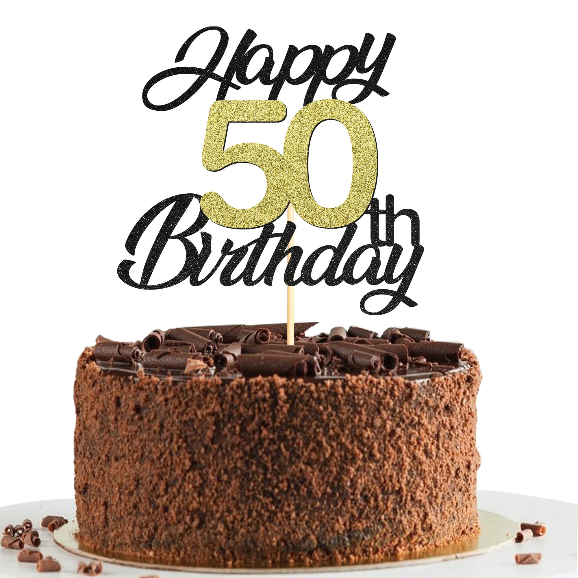 Elegant Black & Gold Glitter 50th Birthday Cake Topper - Premium Cake Decorations for 50th Birthday Party Celebrations | Perfect for Milestone Birthday Cakes, Anniversary Parties & Retirement Celebrations