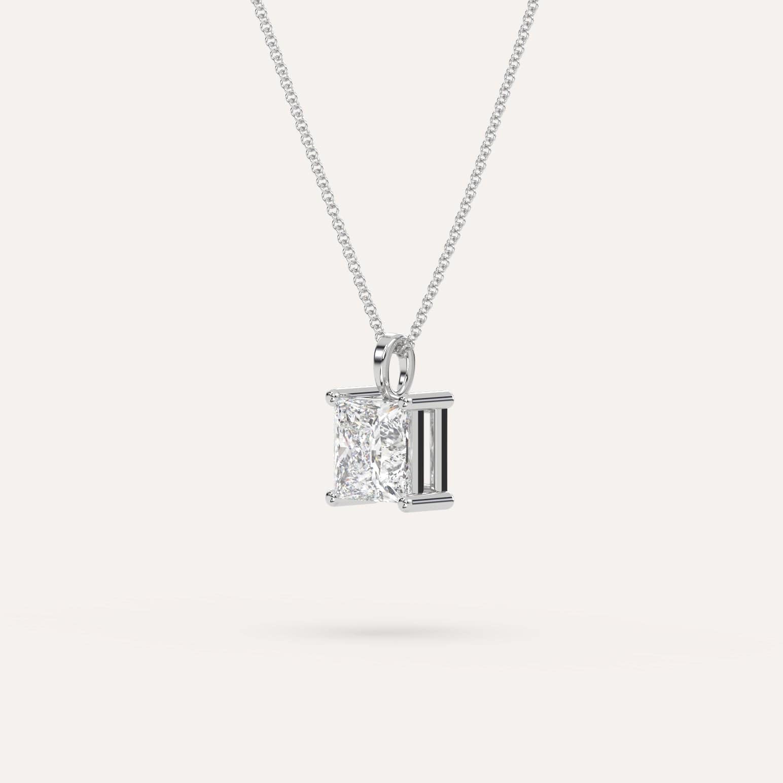 2 Carat Princess Cut Diamond Pendant Necklace - 14K White Gold Solitaire Necklace for Women - Perfect for Anniversary, Engagement & Special Occasion Gifts