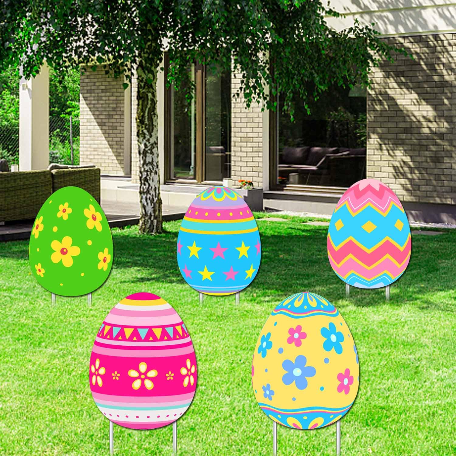 5 Pack LED Glow Easter Yard Signs with Stakes - Large Outdoor Easter Egg Lawn Decorations - Waterproof LED String Lights for Garden, Party, Holiday Decor (Perfect for Easter, Spring, Halloween & Christmas)
