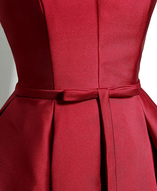 Elegant Burgundy Satin V-Neck Short Prom Dress for Women - Perfect for Evening Parties, Homecoming, and Special Occasions