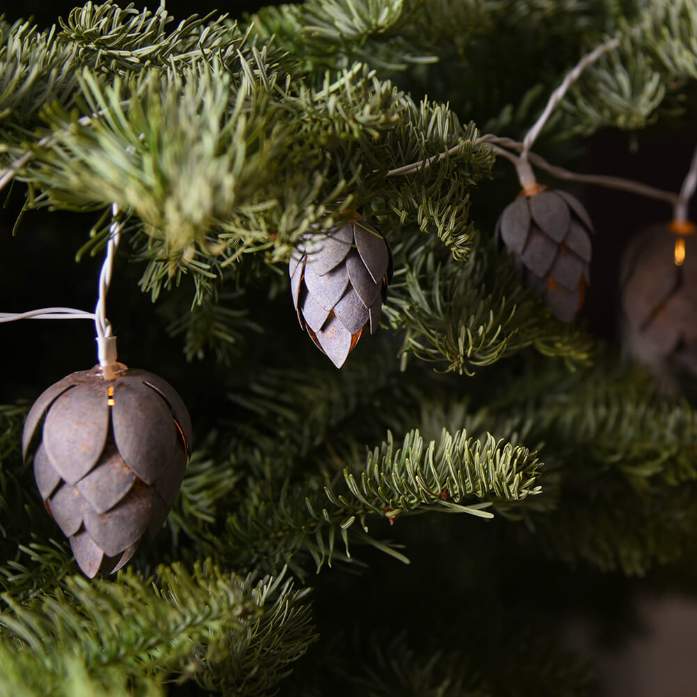 White Pinecone LED Fairy Lights with Battery - Decorative String Lights for Christmas Tree, Wedding, Party, and Home Decor