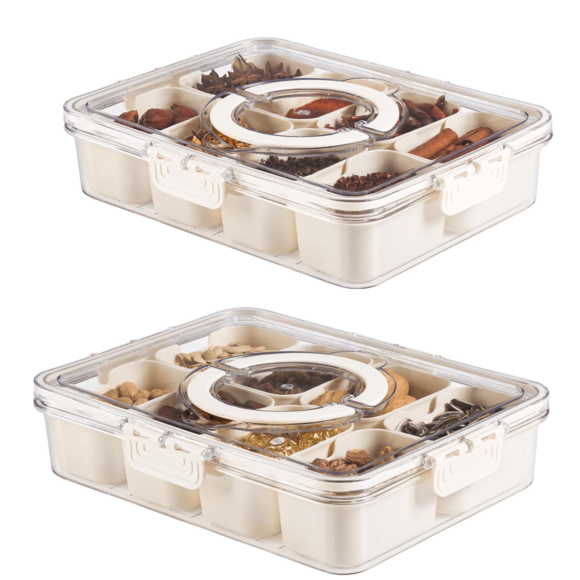 Bandesun Divided Snack Tray with Lid - Portable Charcuterie Box for Fruits, Nuts & Candy - Perfect for Picnics & Parties (2-Pack)