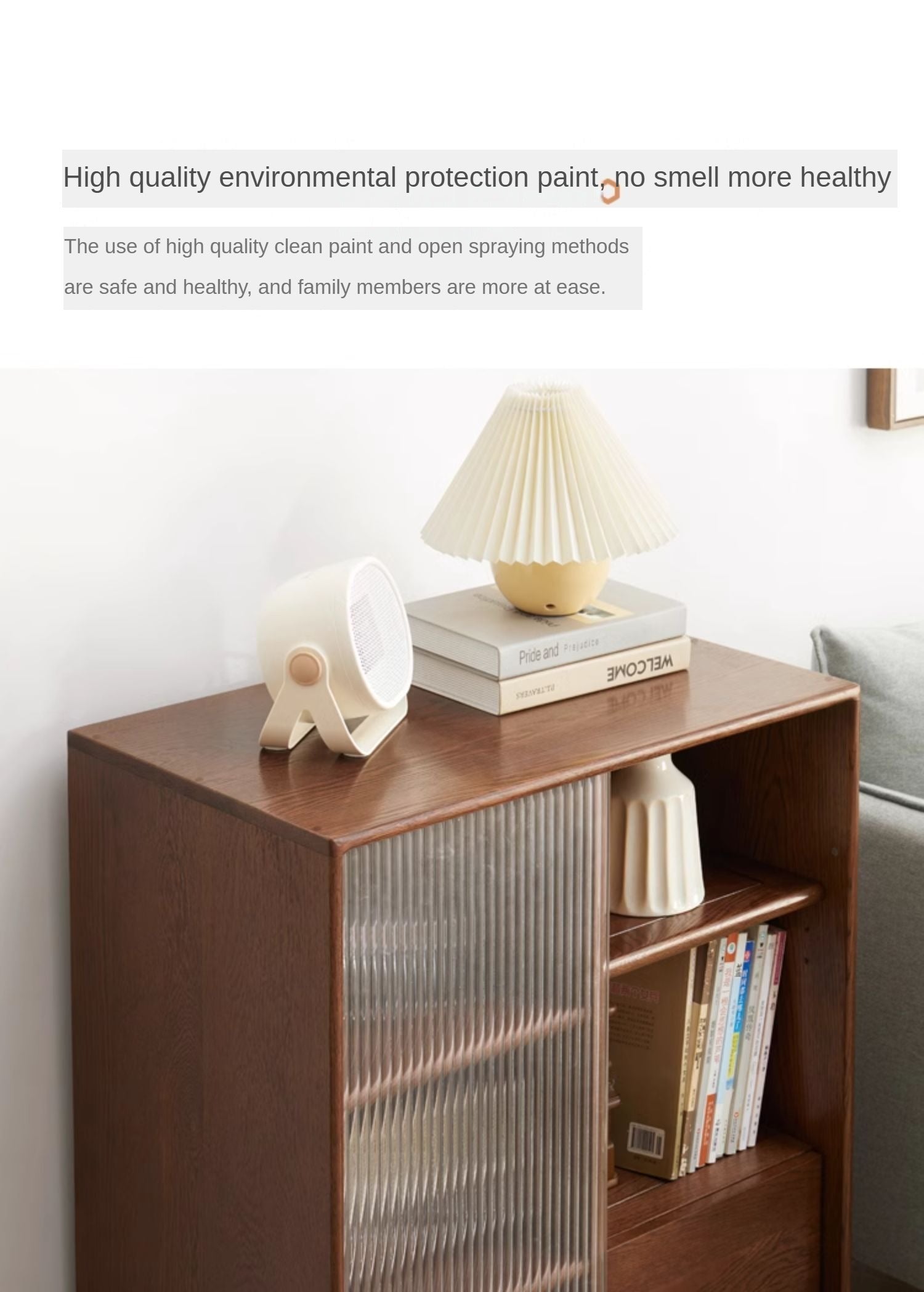 Solid Oak Wood Side Cabinet with Glass Door - Small Bookcase for Living Room, Bedroom & Office Storage
