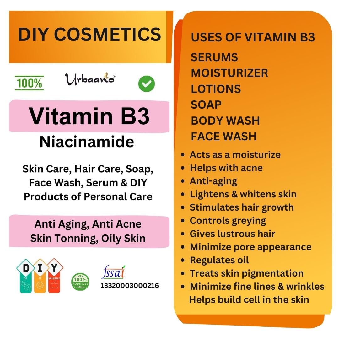 Niacinamide Powder (Vitamin B3) for DIY Skincare - Reduces Pores, Controls Oil, Fights Wrinkles & Fine Lines | Perfect for Homemade Lotions, Creams & Serums