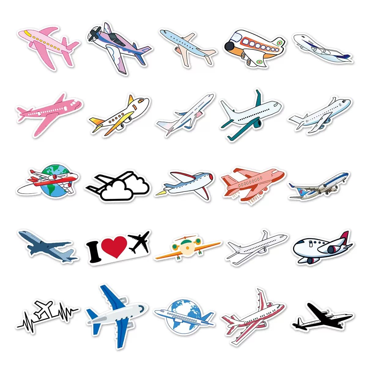 50pcs Cartoon Airplane Vinyl Stickers - Waterproof Decals for Laptop, Water Bottle, Helmet, Phone & Skateboard - Fun DIY Scrapbook & Travel Accessories