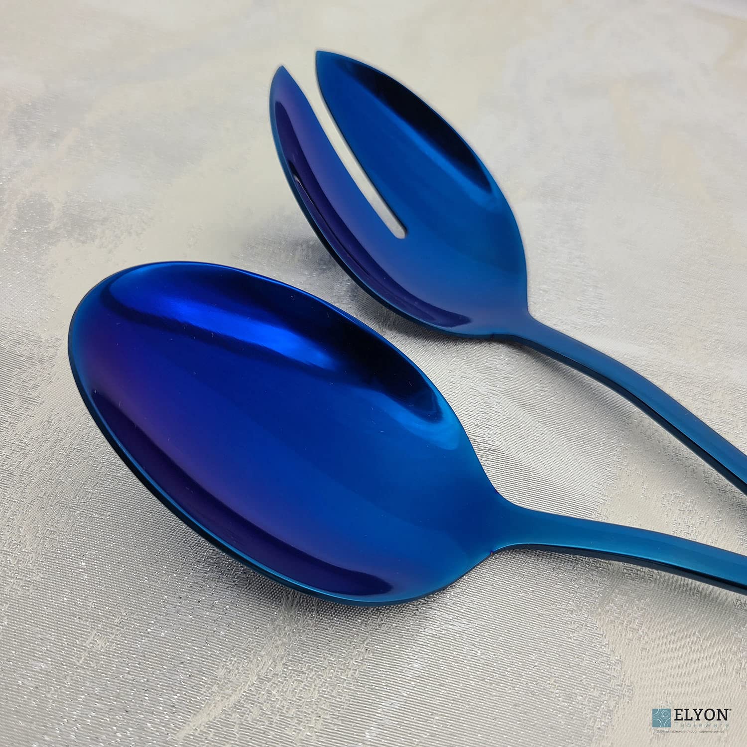 Blue Stainless Steel Serving Spoons Set - 3-Piece Mirror Finish for Salads & Pies