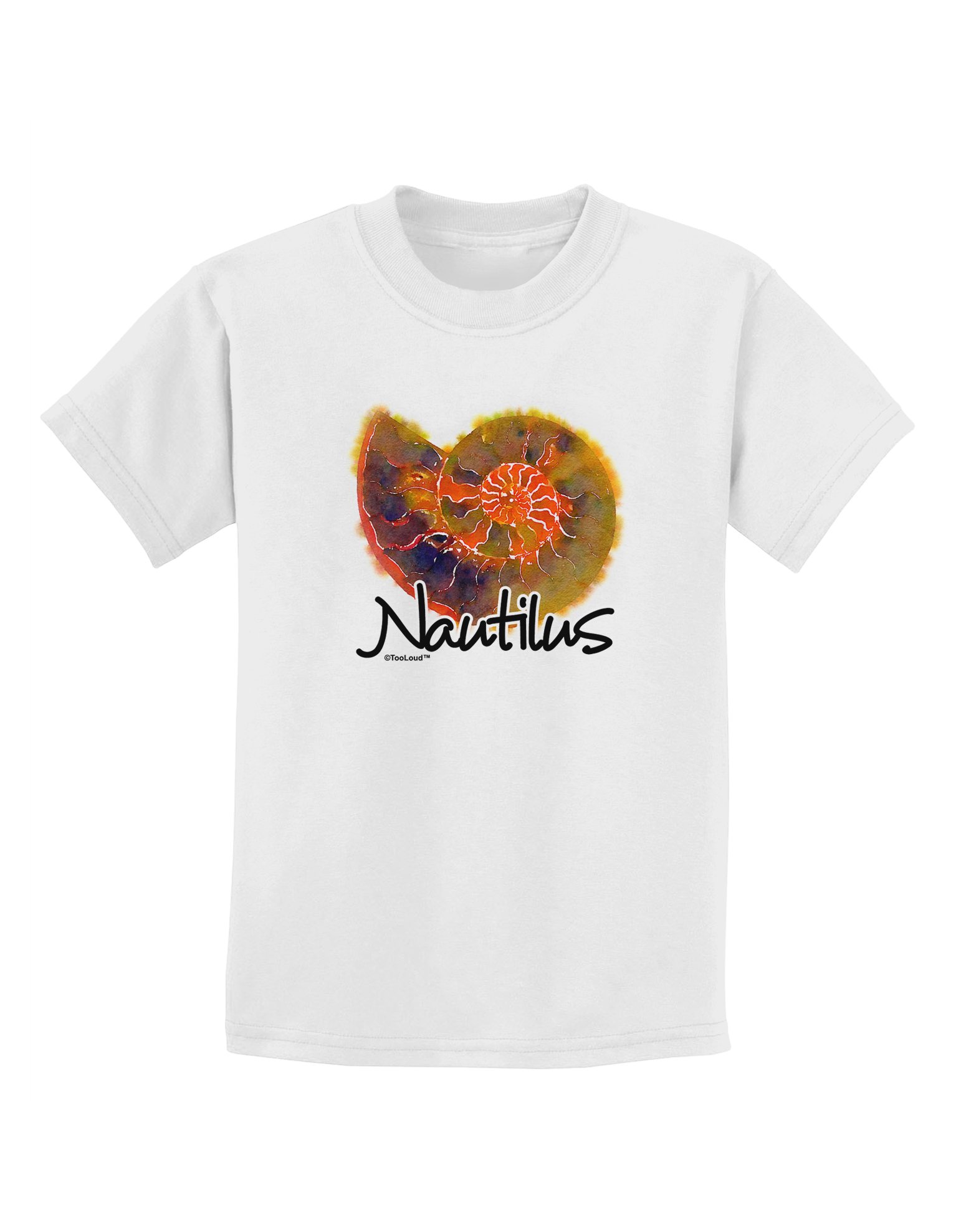 TOOLOUD Nautilus Fossil Watercolor Print Kids T-Shirt - Soft Cotton Tee for Boys & Girls - Perfect for School, Playdates & Nature-Themed Outfits
