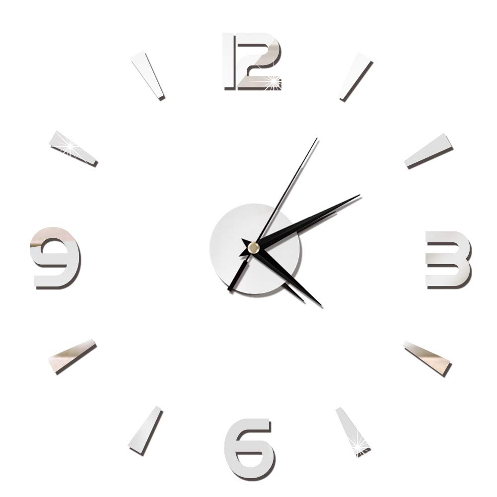 Haofy Frameless DIY Wall Clock - 3D Big Watch Sticker for Modern Home & Office Decor (Black/Silver) | Perfect for Living Room, Bedroom, or Workspace Wall Art