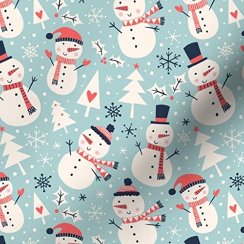 Snowman Christmas Winter Printed Minky Fabric by The Yard - Soft Plush Material for Sewing Baby Blankets, Quilt Backing & Holiday Decorations - Perfect for DIY Crafts, Home Decor & Seasonal Projects