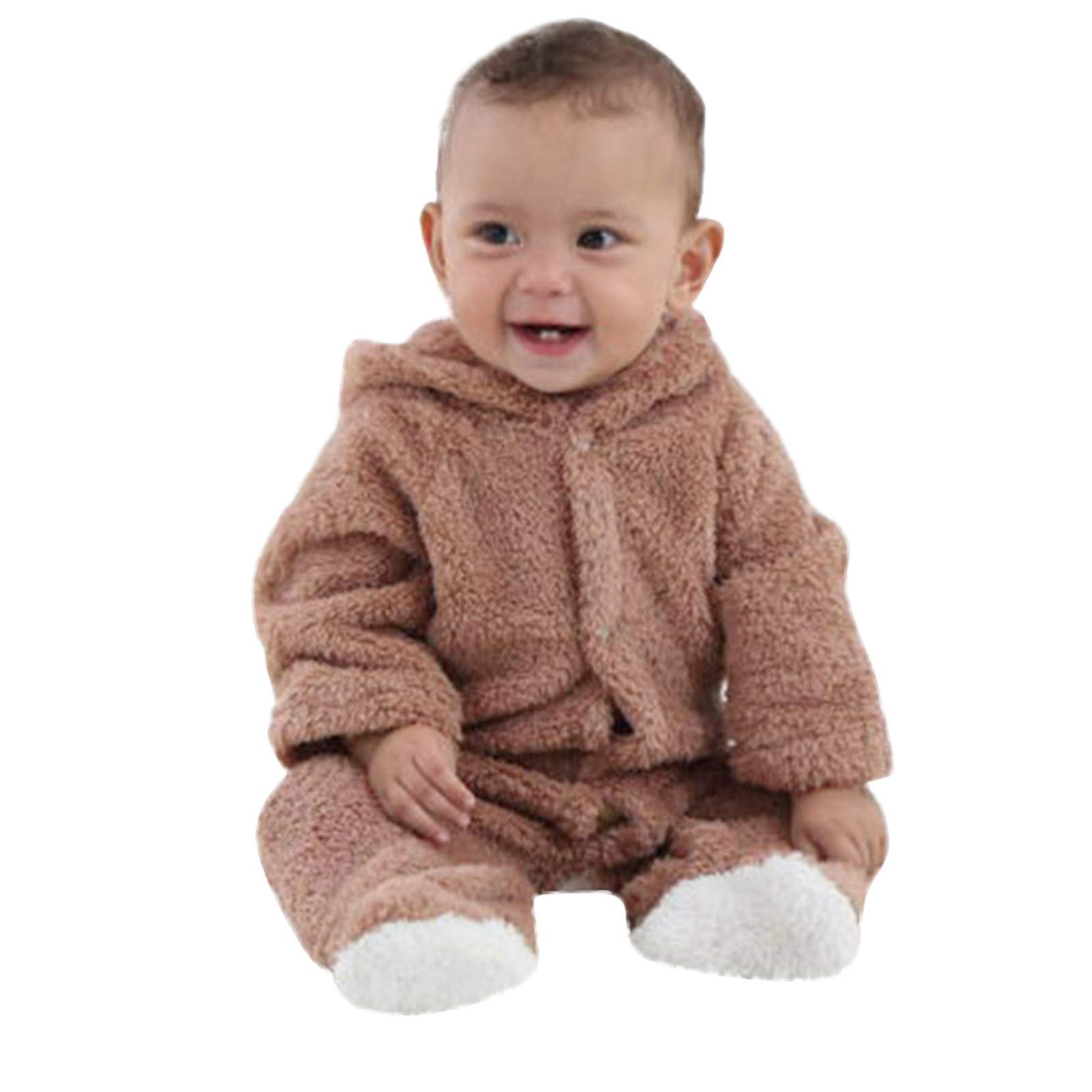 FWAY89 Newborn Baby Long Sleeve Animal Print Warm Fleece Romper Jumpsuit for Boys & Girls - Cozy Winter Outfit for Playtime, Photography & Outdoor Adventures