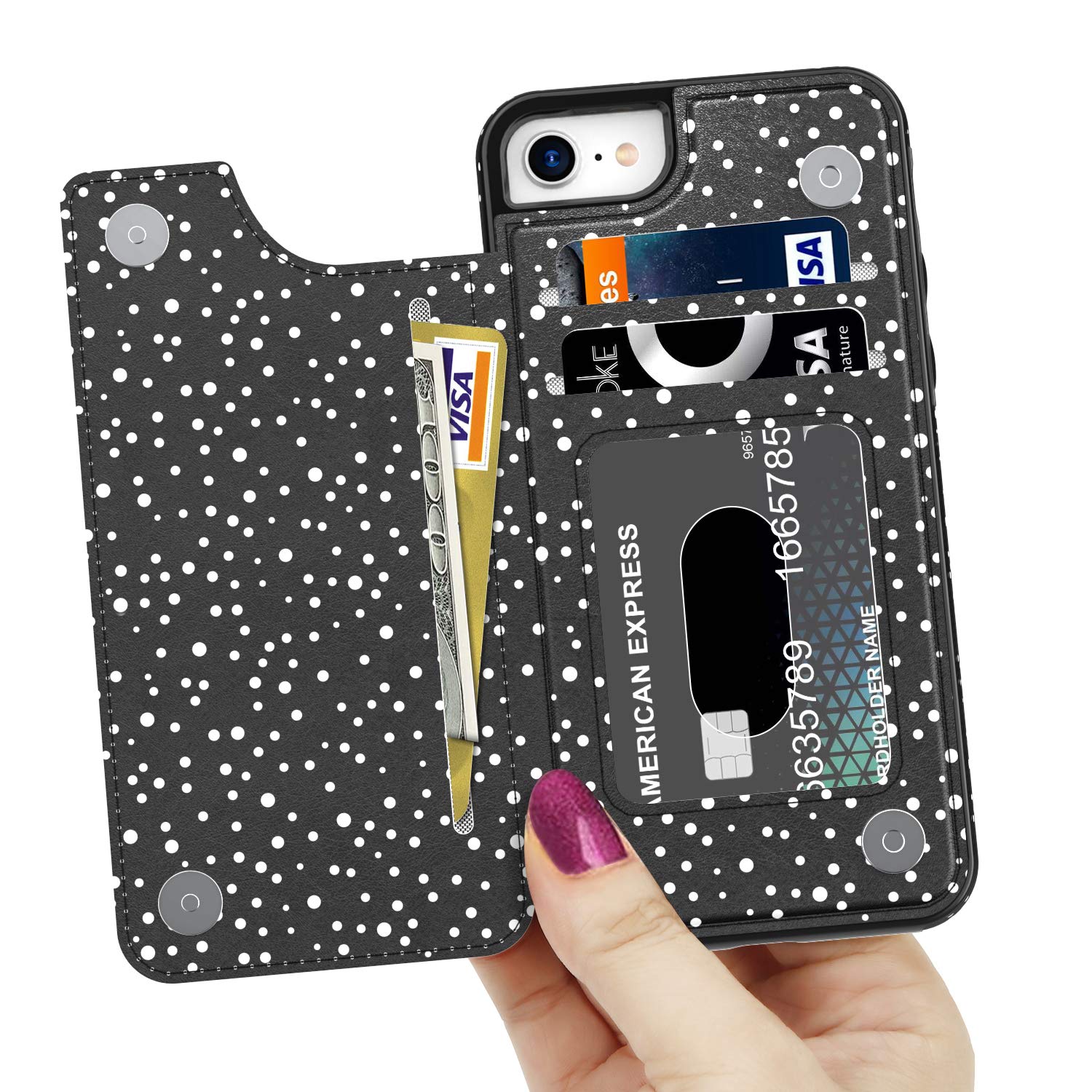 LETO Leather Wallet Case for iPhone SE 2022/2020/7/8 - Floral Design Protective Phone Cover with Card Holder for Women | Perfect for Everyday Use, Travel & Gift Giving