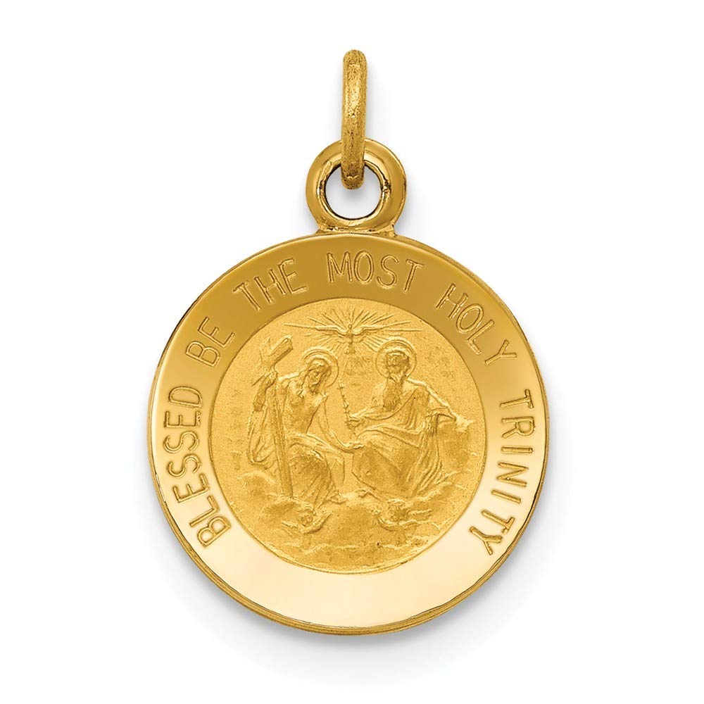 14K Yellow Gold Holy Trinity Medal Pendant Necklace - Engravable, Polished & Satin Finish - Elegant Religious Jewelry Gift for Women, Baptism, First Communion & Spiritual Occasions