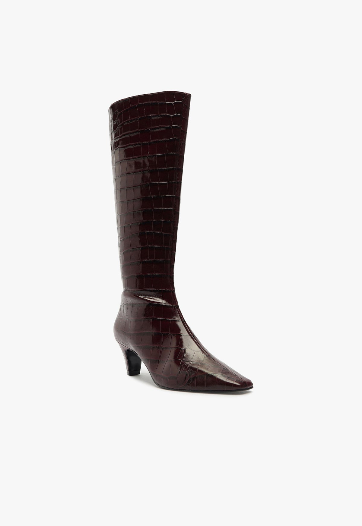 Dellia Up Crocodile Embossed Leather Boots for Women - Mid Heel Height F24 - Stylish Fashion Boots for Office, Party & Night Out