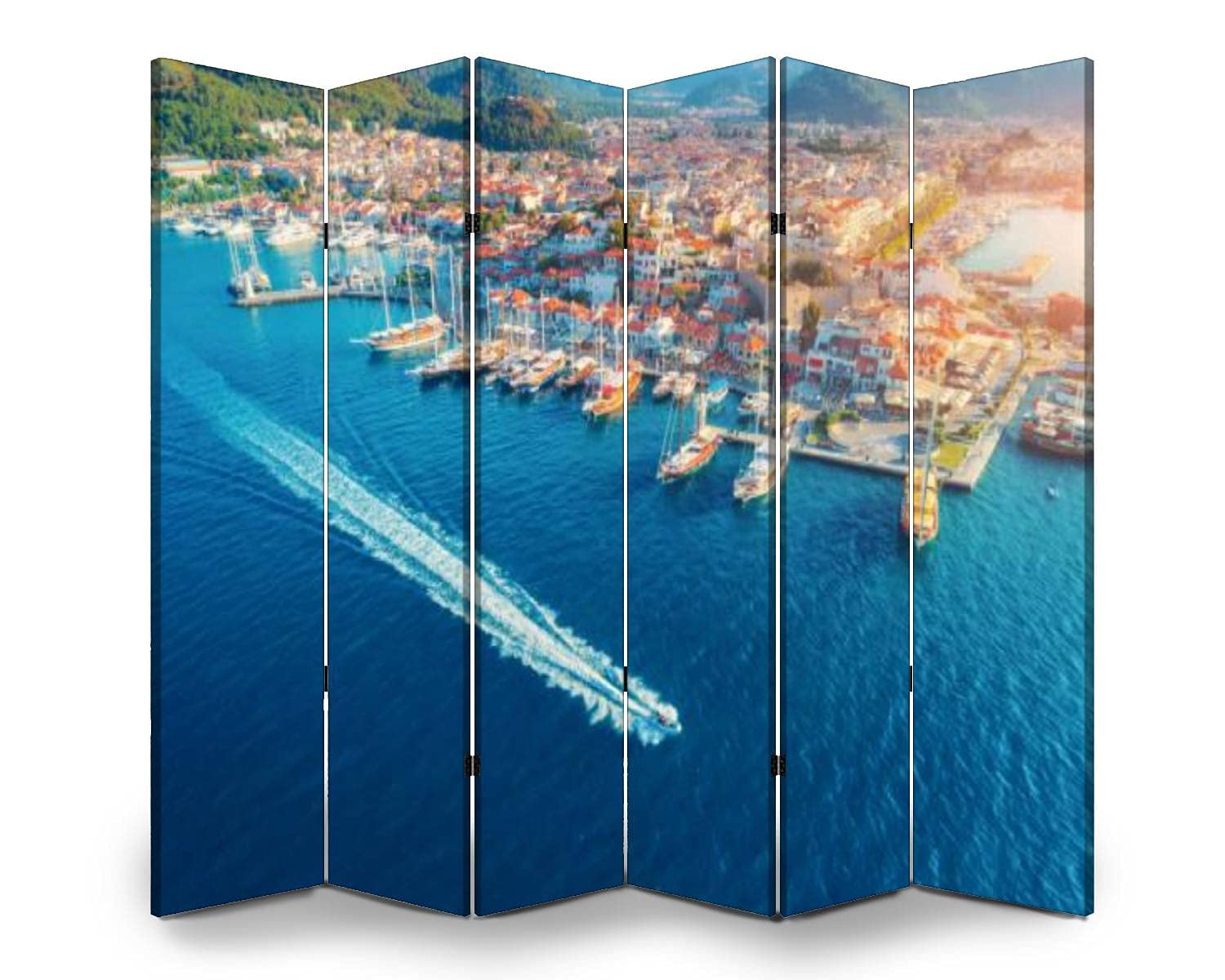 6-Panel Folding Room Divider Screen - Nautical Yacht & Architecture Design - Freestanding Privacy Partition for Indoor/Outdoor Use - Perfect for Home Office, Bedroom Separation, and Event Spaces