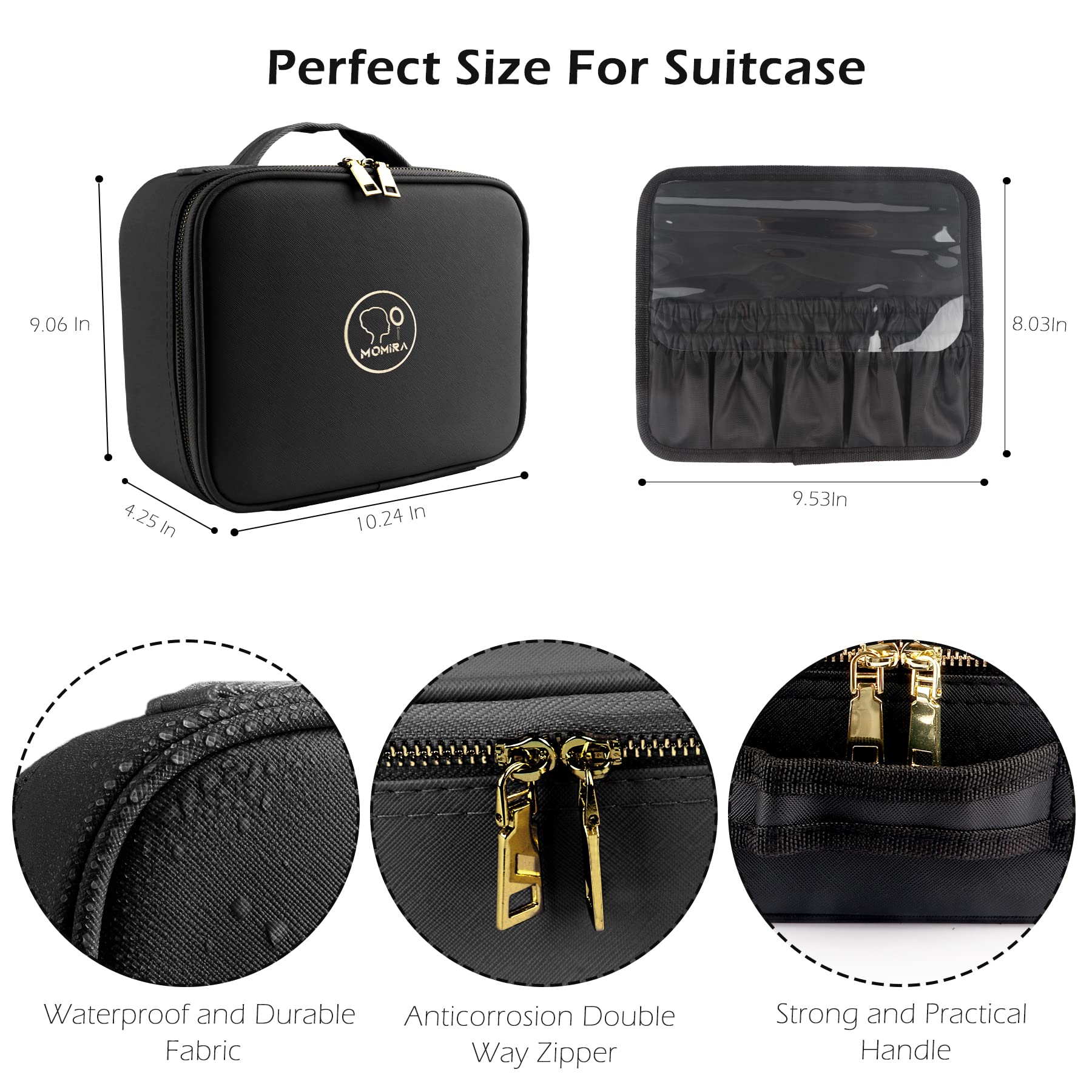 MOMIRA Large Travel Makeup Bag with Lighted Mirror - Adjustable Brightness, 3 Color Modes, Waterproof Cosmetic Organizer - Perfect for Travel, Home, and Gifting (Toiletry Case, Train Case)