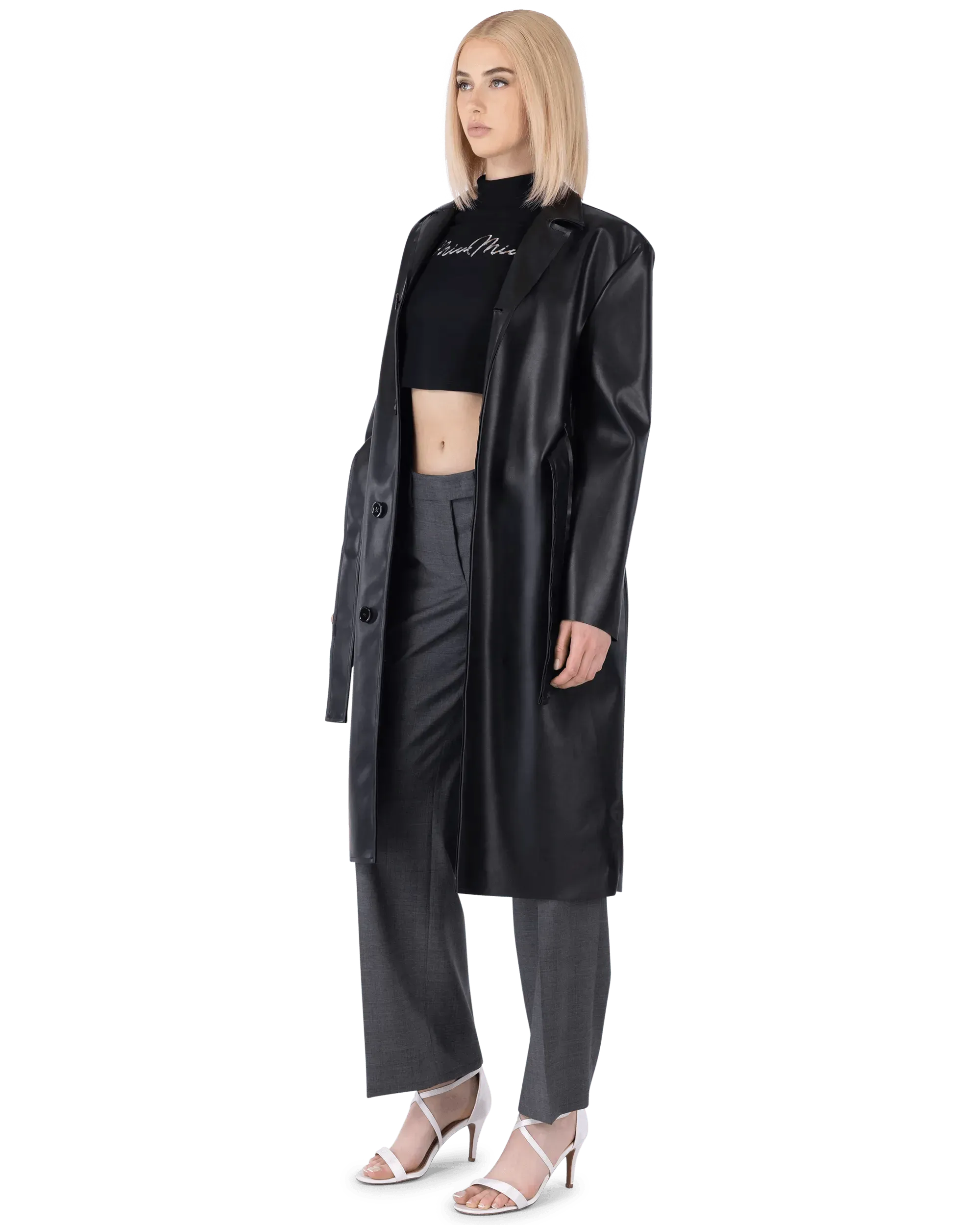 Stylish Belted Faux Leather Trench Coat for Women - Waterproof Long Jacket with Adjustable Waist - Perfect for Fall, Winter & Office Wear