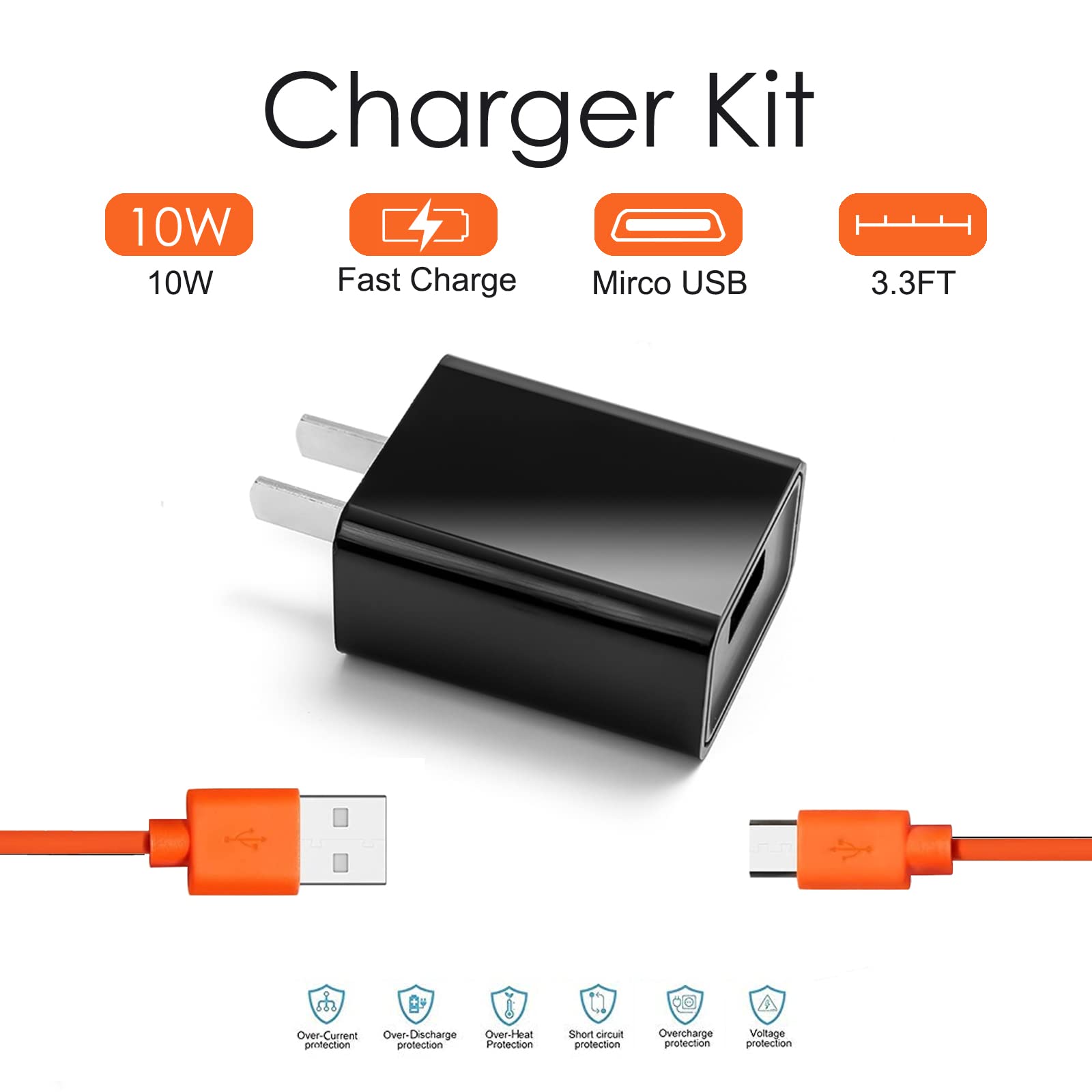 Fast Charging Cable Compatible with Ring Video Doorbell (2020) 2/3/3 Plus/4, Peephole Cam, Doorbell Pro - Replacement Power Cord for Camera Battery - Orange - Perfect for Home Security & Continuous Surveillance