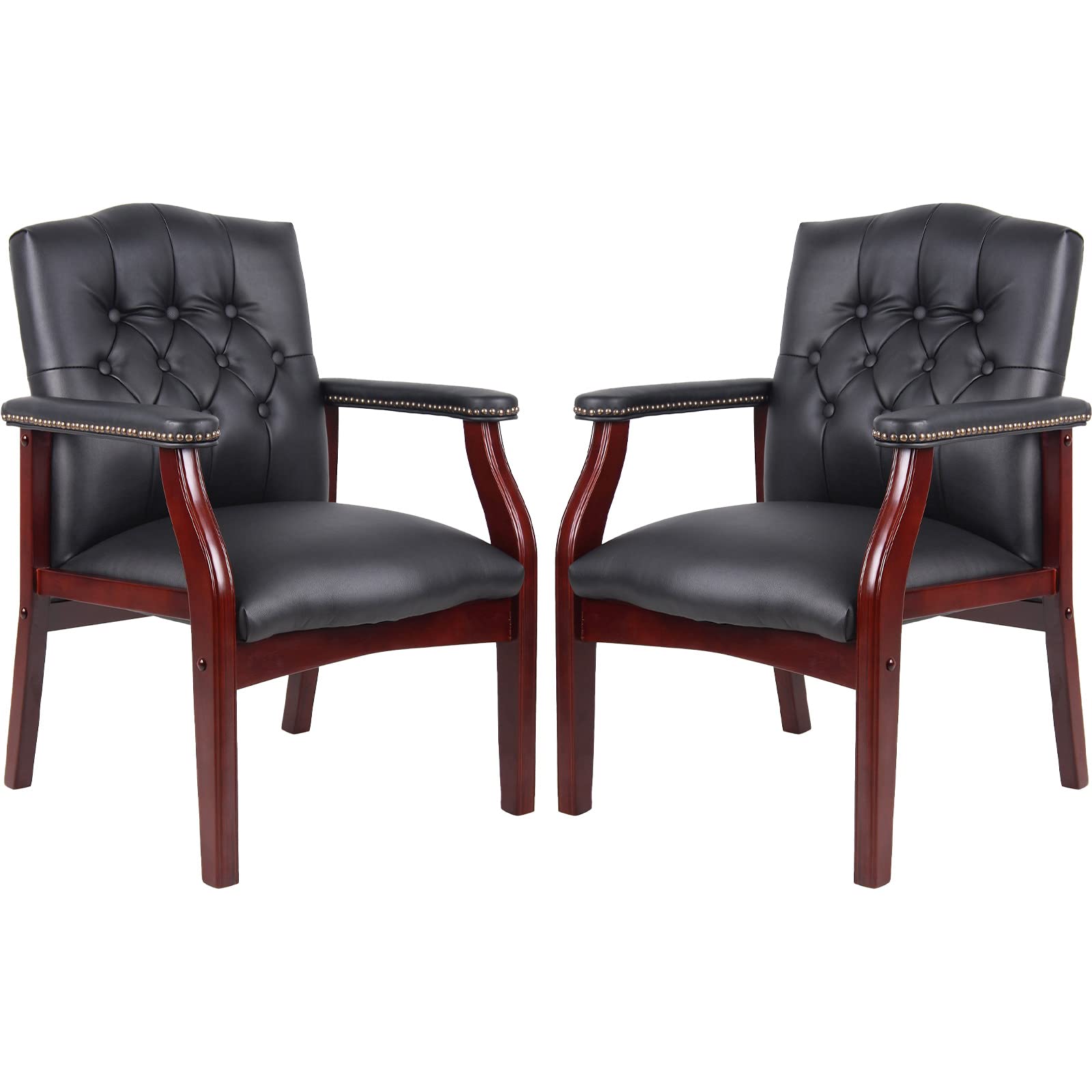 Premium Black Leather Office Chairs Set of 2 - Ergonomic Executive Guest Chairs for Reception Area, Waiting Room, Conference Room, Meeting Space and Church - High Back Armchair with No Wheels - Perfect for Professional Offices, Home Workspaces and Hospitality Settings