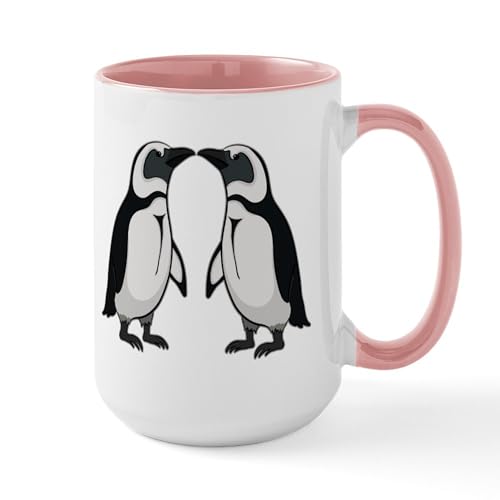 White/Pink Inside - Penguin Kiss Large Mug