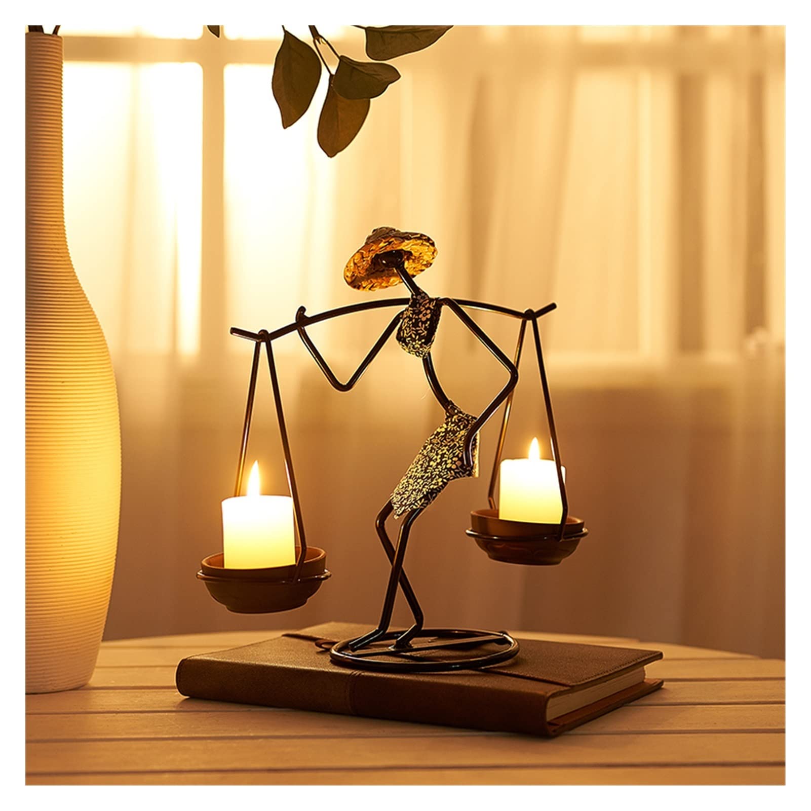 Nordic Metal Candlestick Holder - Abstract Sculpture Candle Stand for Home Decor, Handmade Figurine Gift for Christmas, Wedding & Dining Table Centerpiece (Color C)
