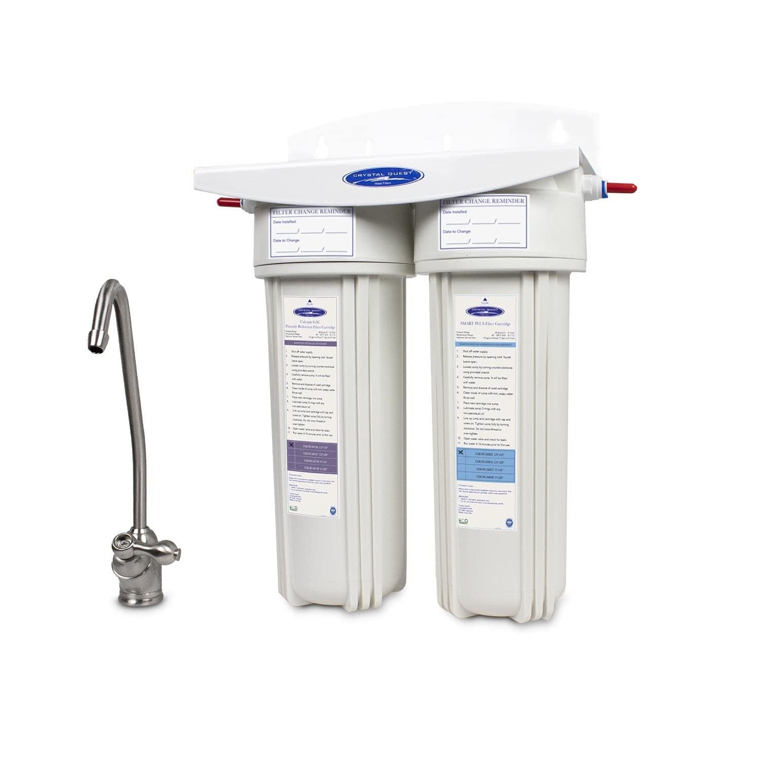 Crystal Quest Double Fluoride Under Sink Water Filtration System - Removes Impurities for Cleaner, Safer Drinking Water | Perfect for Homes, Offices & RVs