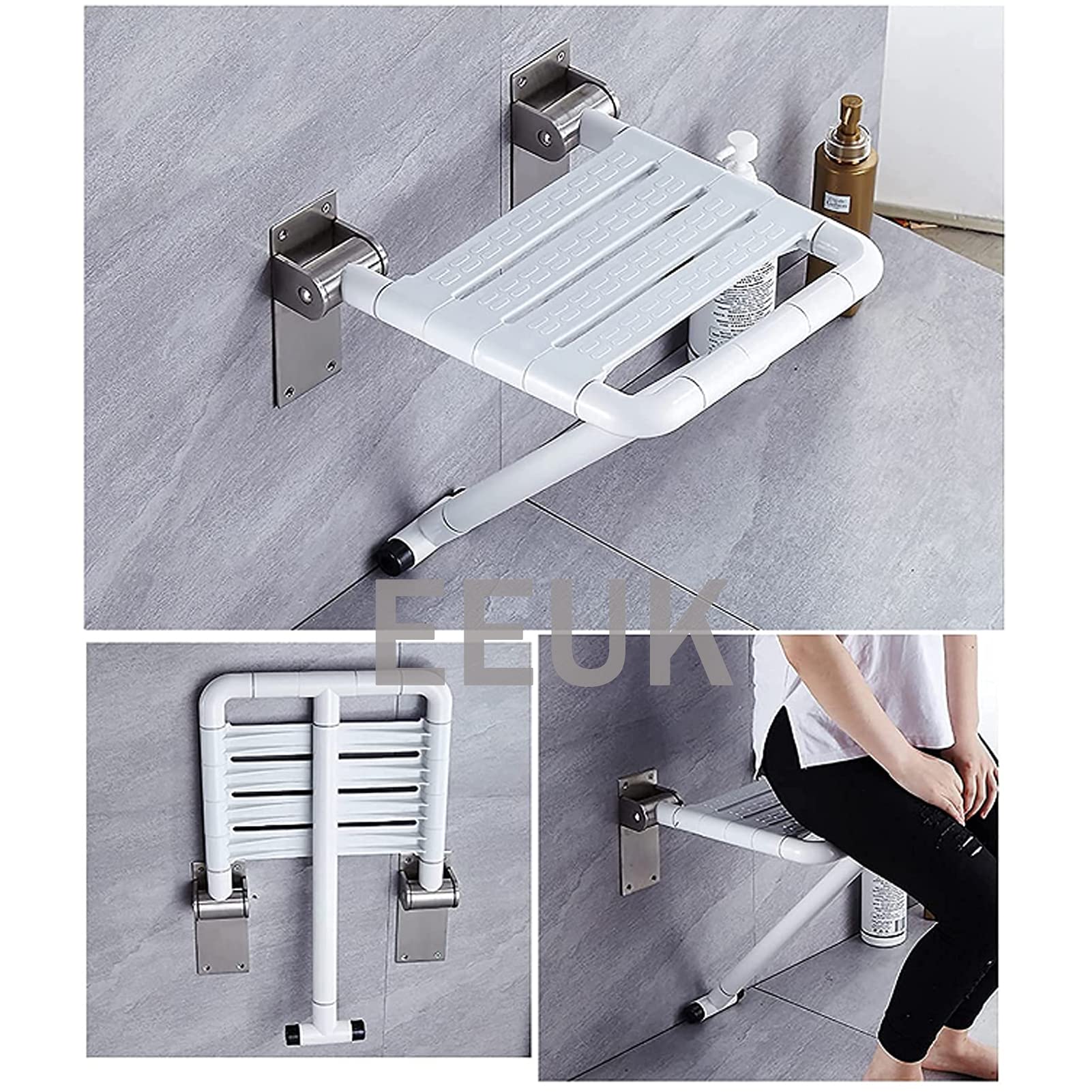 Foldable Wall-Mounted Shower Seat - Non-Slip Bathroom Safety Stool for Elderly & Disabled - Heavy Duty 440lbs (200kg) Weight Capacity - Space-Saving Foldaway Design for Bathtub & Shower Use