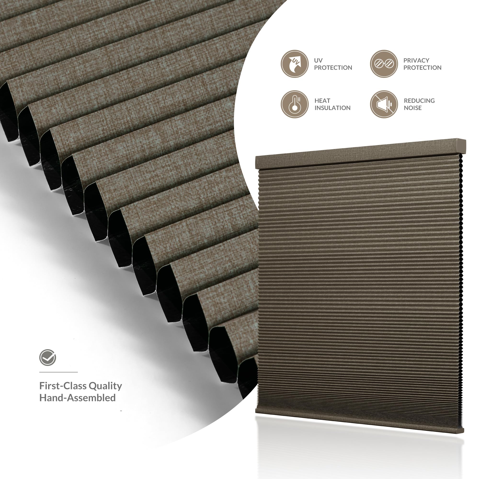 **Boolegon Cordless Linen Pattern Honeycomb Shades - Blackout Cellular Blinds for Windows, Thermal Insulated Privacy Pull Down Shades for Bedroom & Office, Light Brown, 47.5