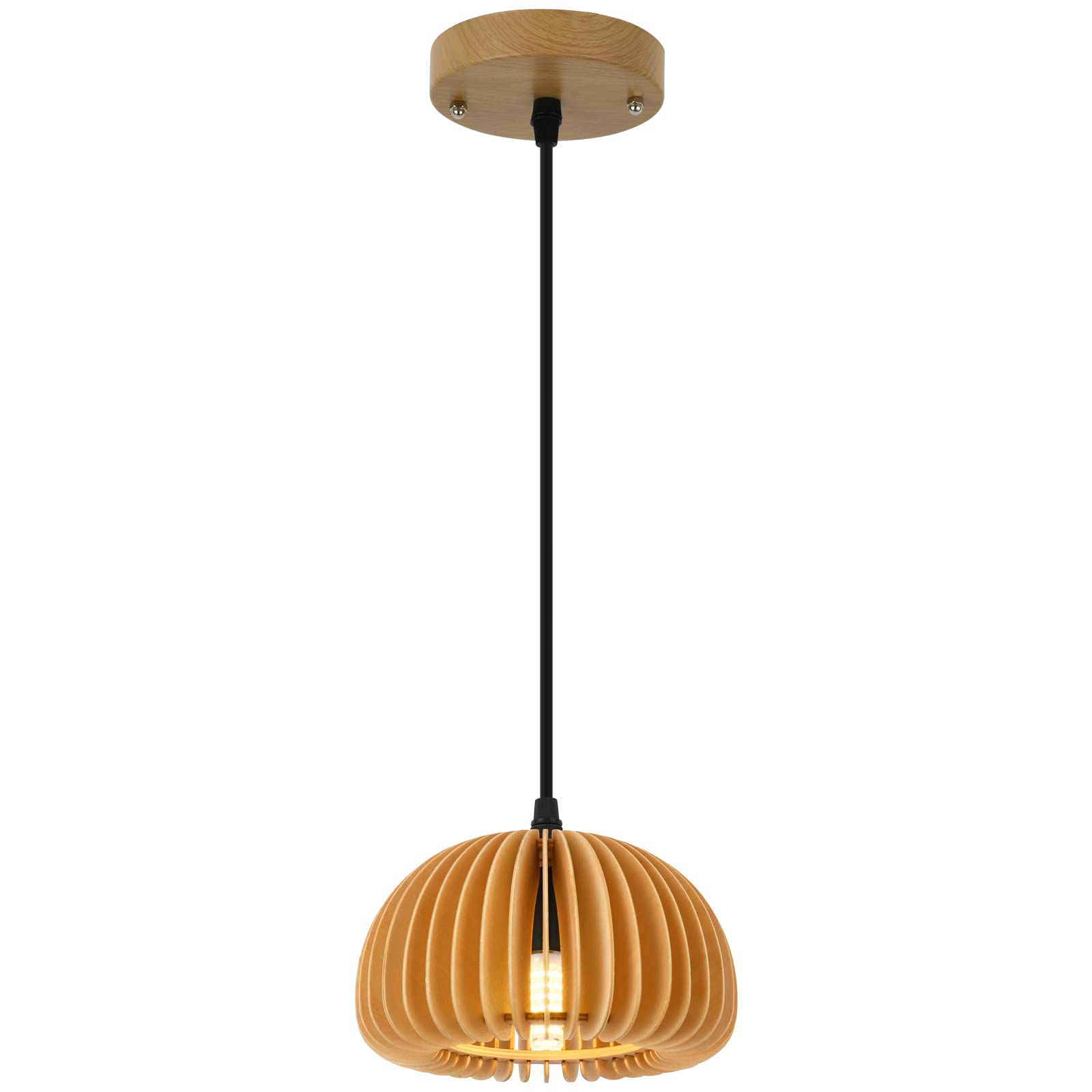 Mini Wood Pendant Light - 7 Inch Industrial Farmhouse Ceiling Hanging Fixture with G9 Base for Bedroom, Kitchen, Entryway & Foyer | Rustic Home Decor Lighting for Dining Room, Coffee Shop & Cabin