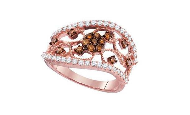 10K Rose Gold Brown Diamond Filigree Band Ring for Women - 7/8 Cttw - Elegant Wedding, Anniversary & Special Occasion Jewelry Gift